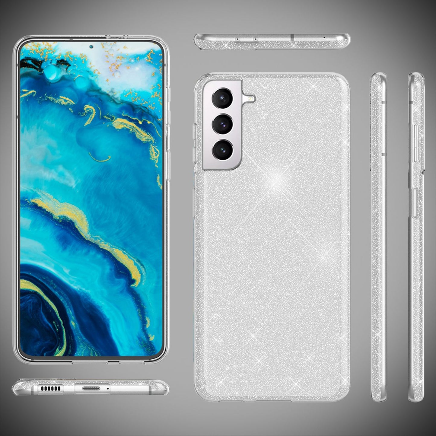 NALIA Sterkt Glitrandi Hulstur fyrir Samsung Galaxy S22, Glansandi Glitrandi Hybrid Verndunarhulstur, Styrkt Sílikon Símahulstur