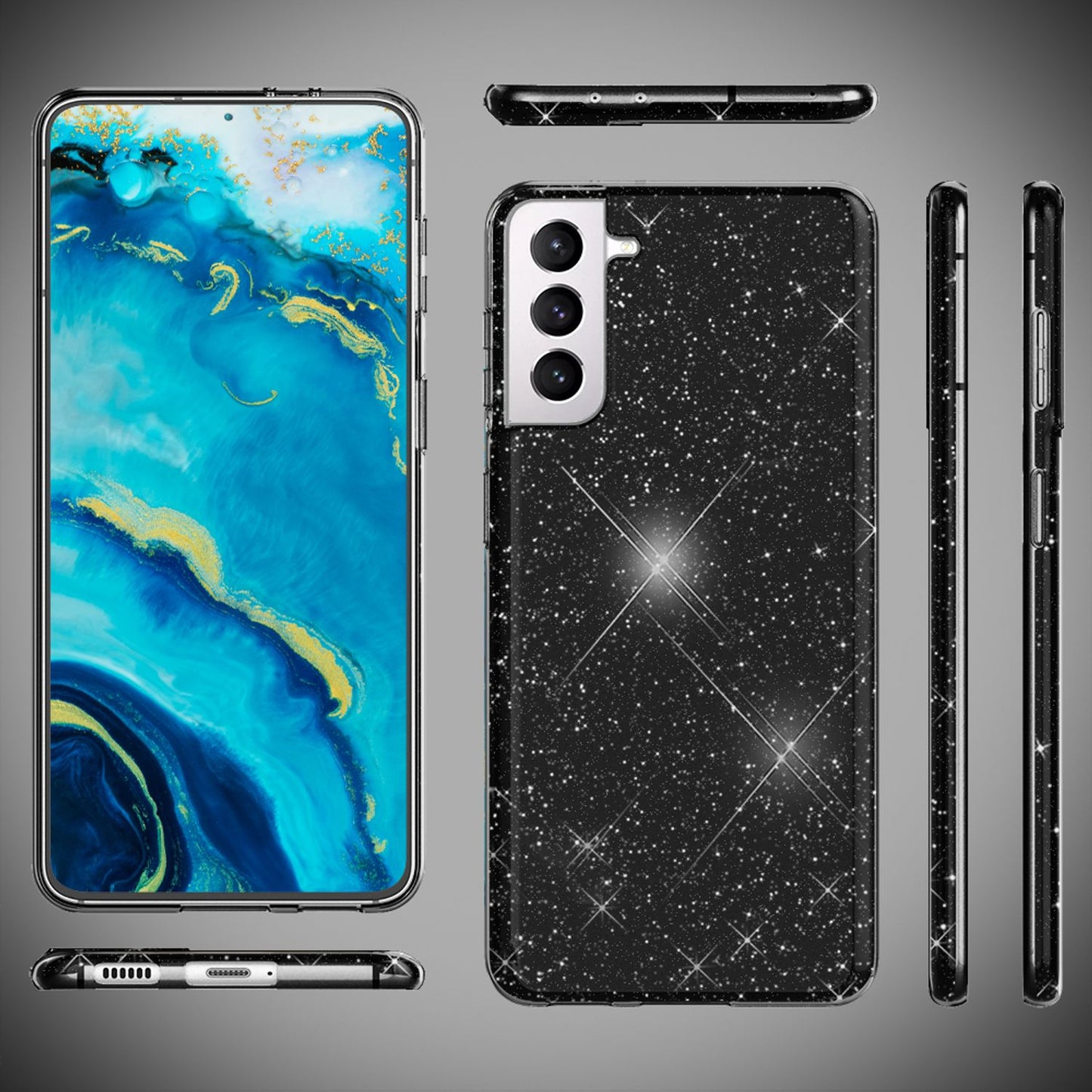 NALIA Robuste Glitzerhülle für Samsung Galaxy S22 Plus, Glänzende Glitzer Hybrid Schutzhülle Verstärkte Silikonhülle