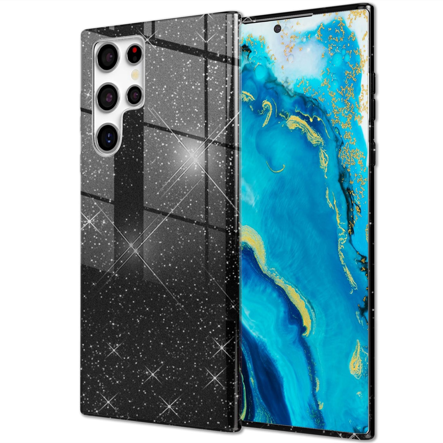 NALIA Robust Glitter Case for Samsung Galaxy S22 Ultra, Shiny Glitter Hybrid Protective Case, Reinforced Silicone Case