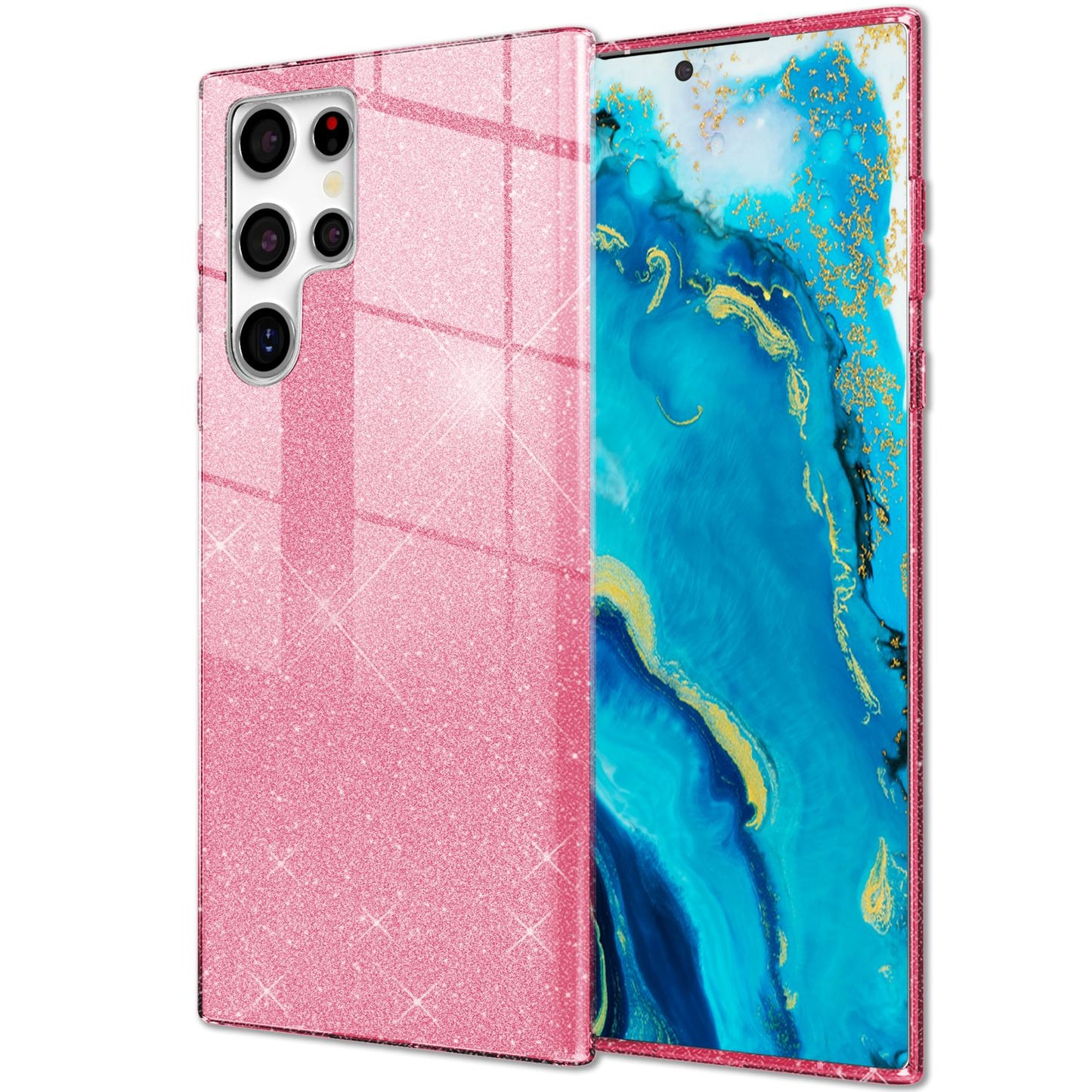 NALIA Robust Glitter Case for Samsung Galaxy S22 Ultra, Shiny Glitter Hybrid Protective Case, Reinforced Silicone Case