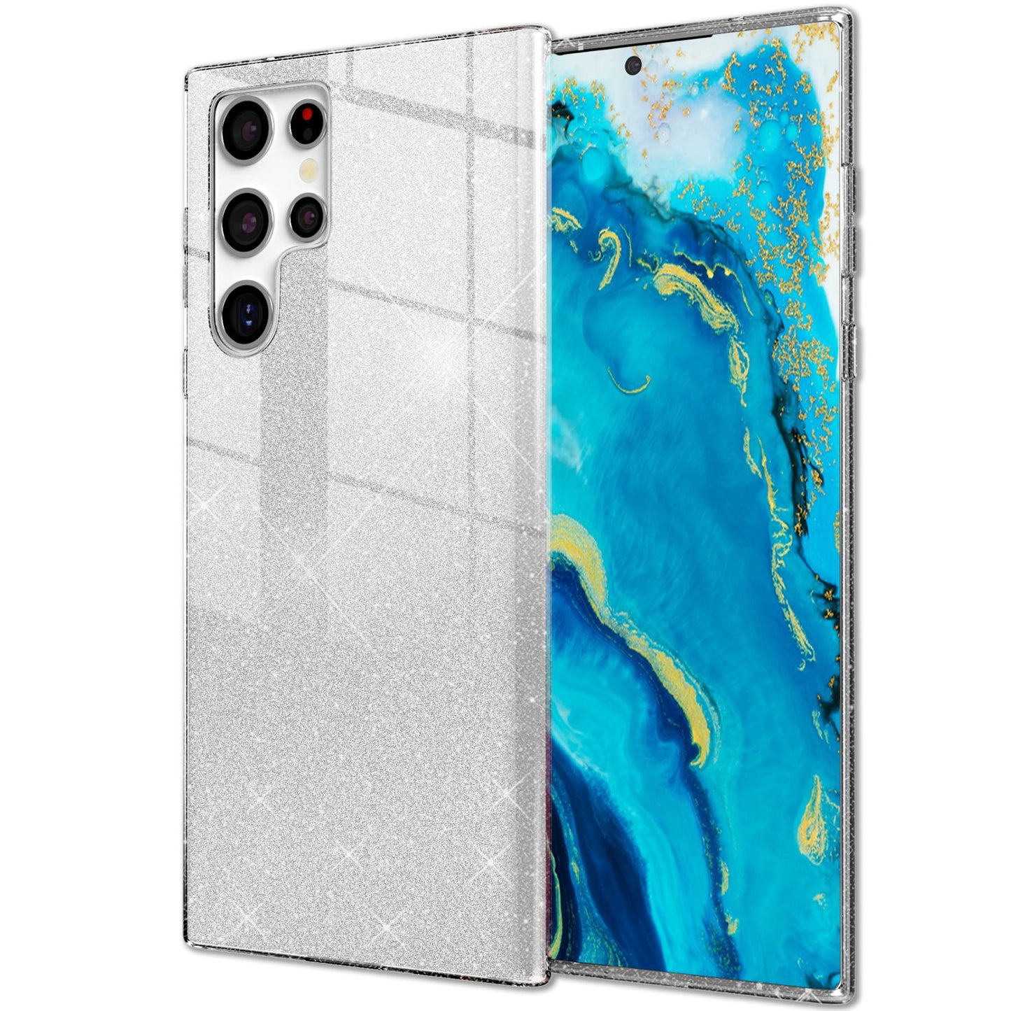 NALIA Robust Glitter Case for Samsung Galaxy S22 Ultra, Shiny Glitter Hybrid Protective Case, Reinforced Silicone Case