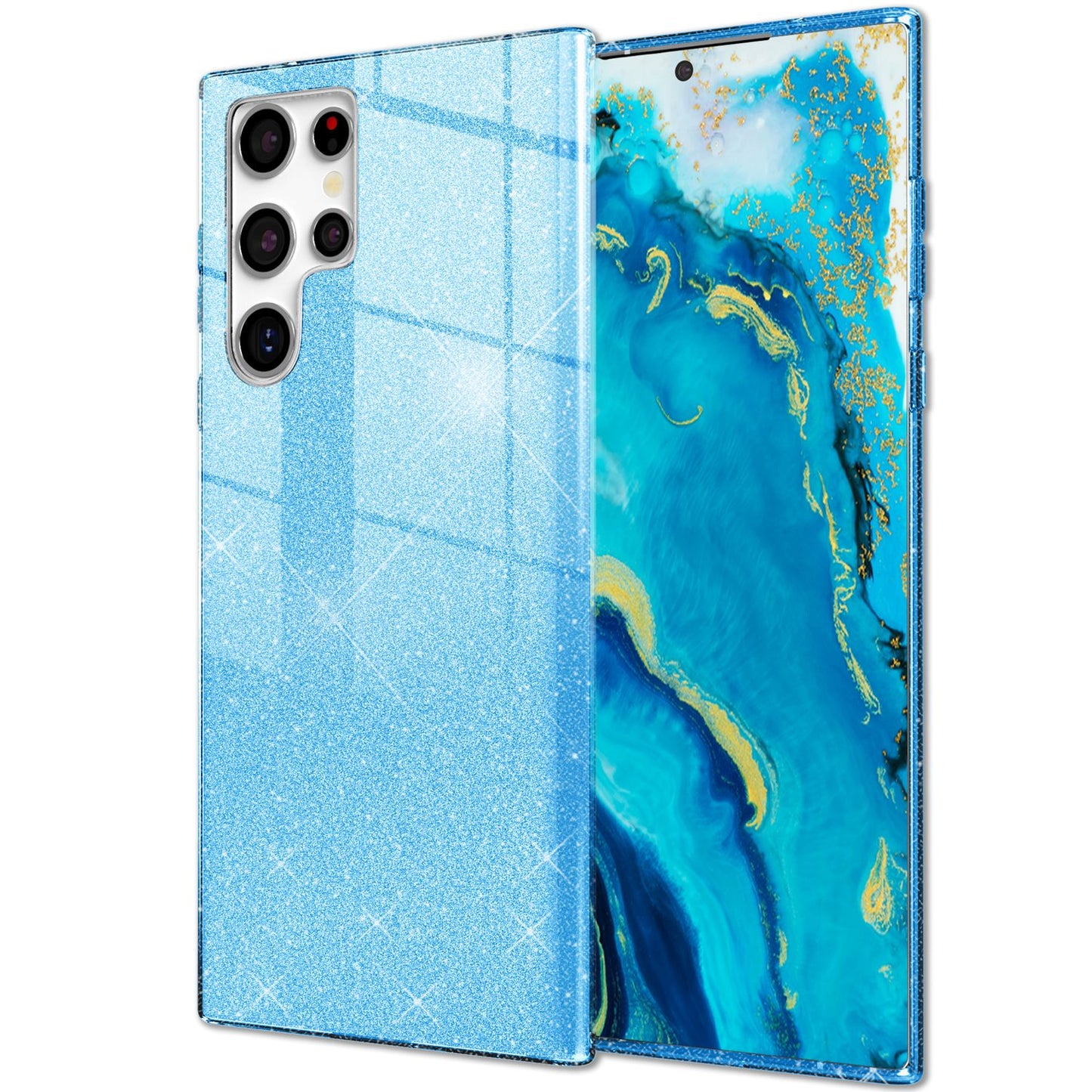 NALIA Robust Glitter Case for Samsung Galaxy S22 Ultra, Shiny Glitter Hybrid Protective Case, Reinforced Silicone Case