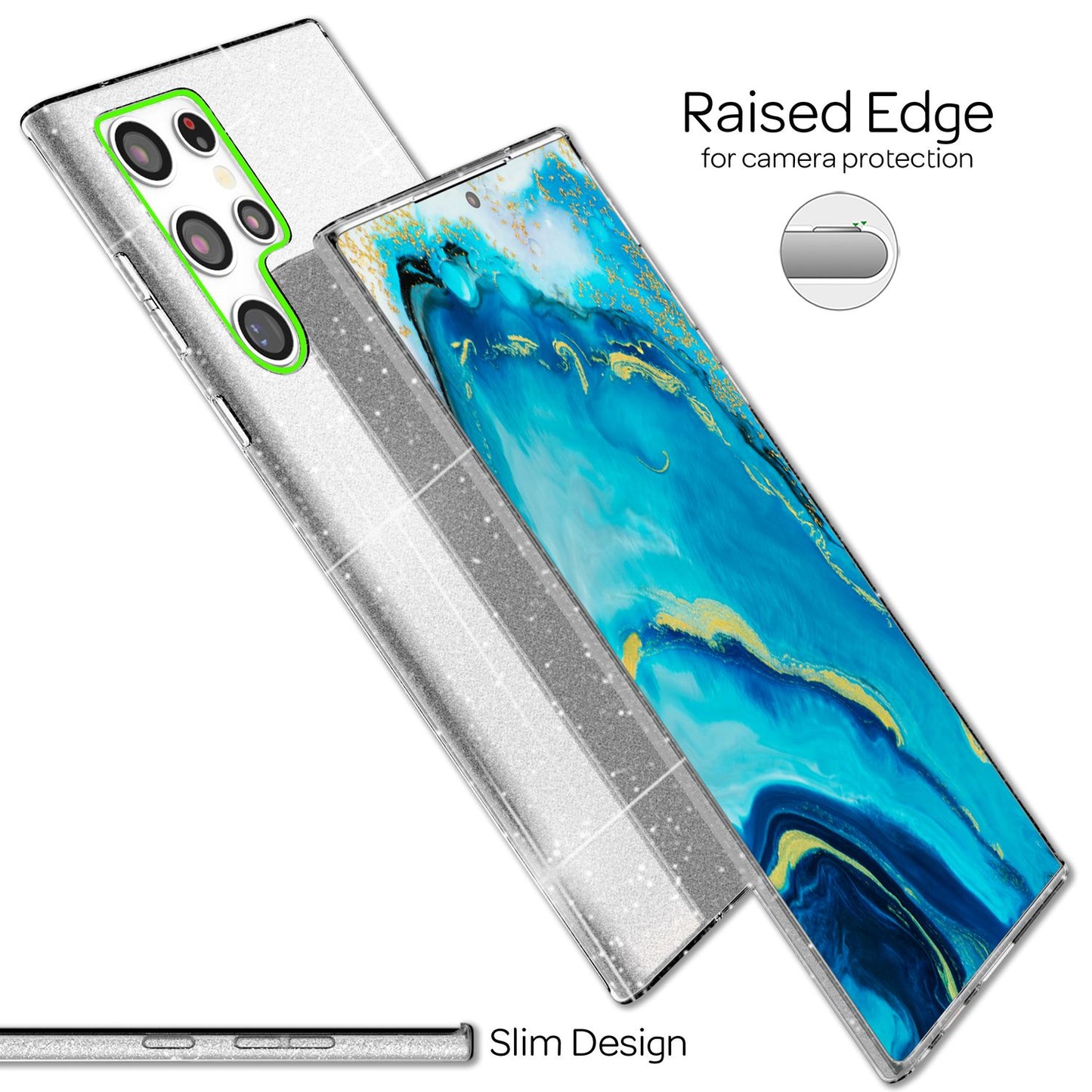 NALIA Robust Glitter Case for Samsung Galaxy S22 Ultra, Shiny Glitter Hybrid Protective Case, Reinforced Silicone Case