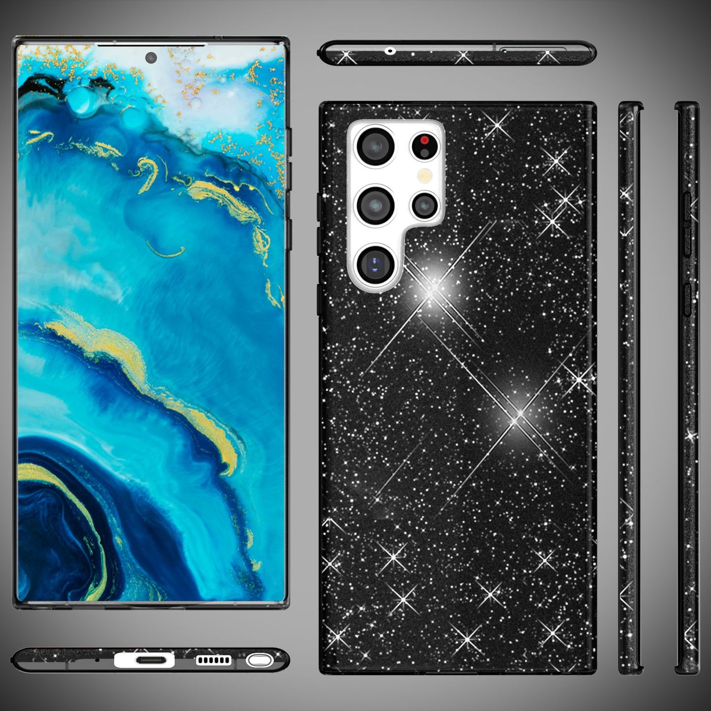 NALIA Robust Glitter Case for Samsung Galaxy S22 Ultra, Shiny Glitter Hybrid Protective Case, Reinforced Silicone Case