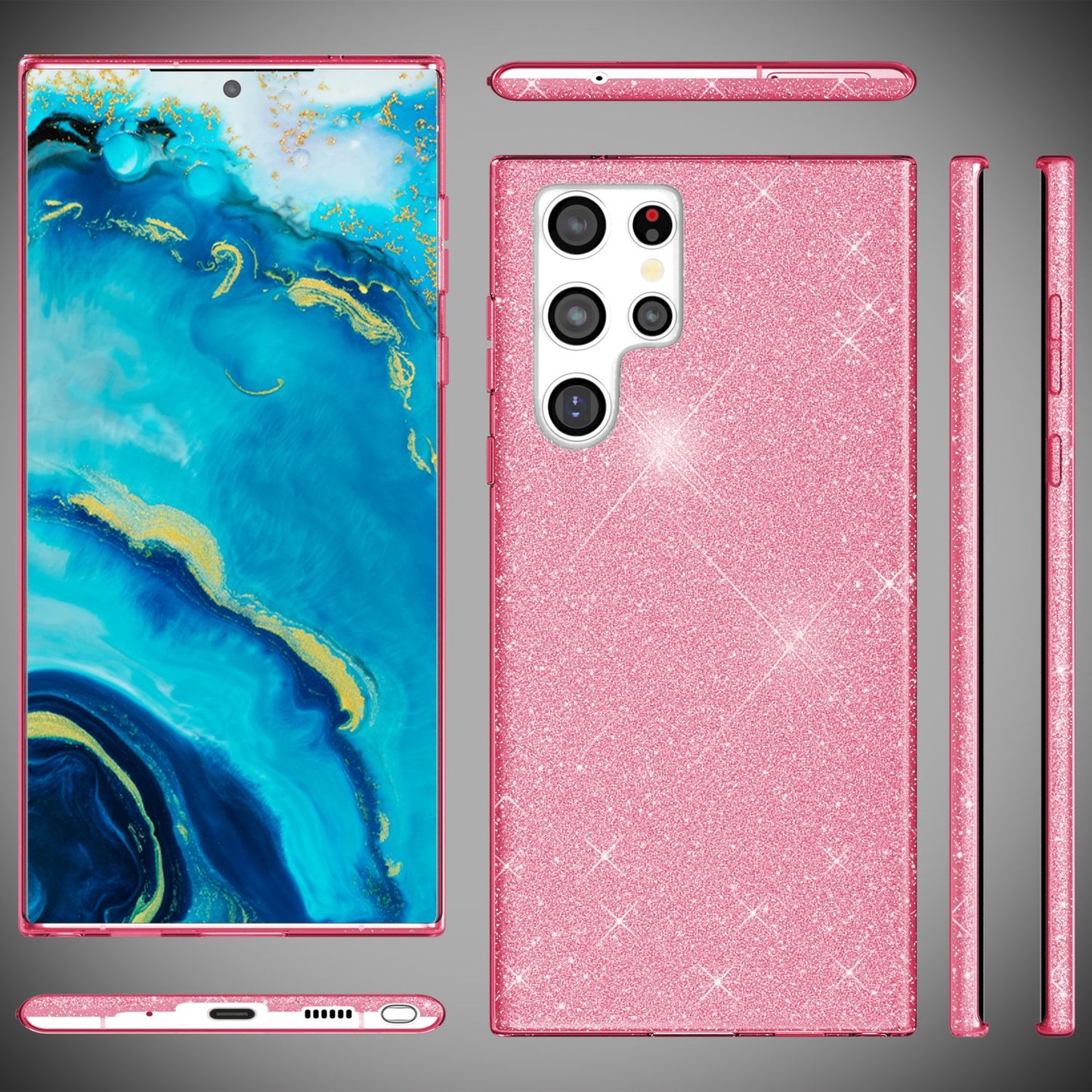 NALIA Robust Glitter Case for Samsung Galaxy S22 Ultra, Shiny Glitter Hybrid Protective Case, Reinforced Silicone Case