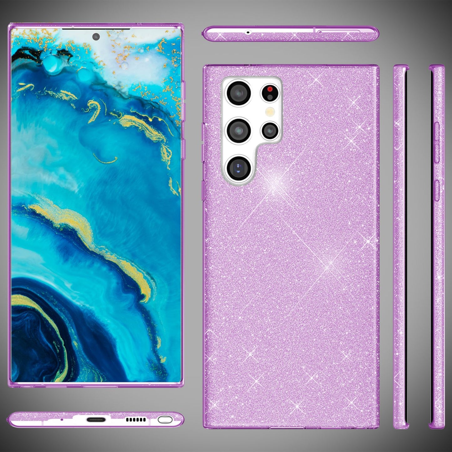 NALIA Robust Glitter Case for Samsung Galaxy S22 Ultra, Shiny Glitter Hybrid Protective Case, Reinforced Silicone Case