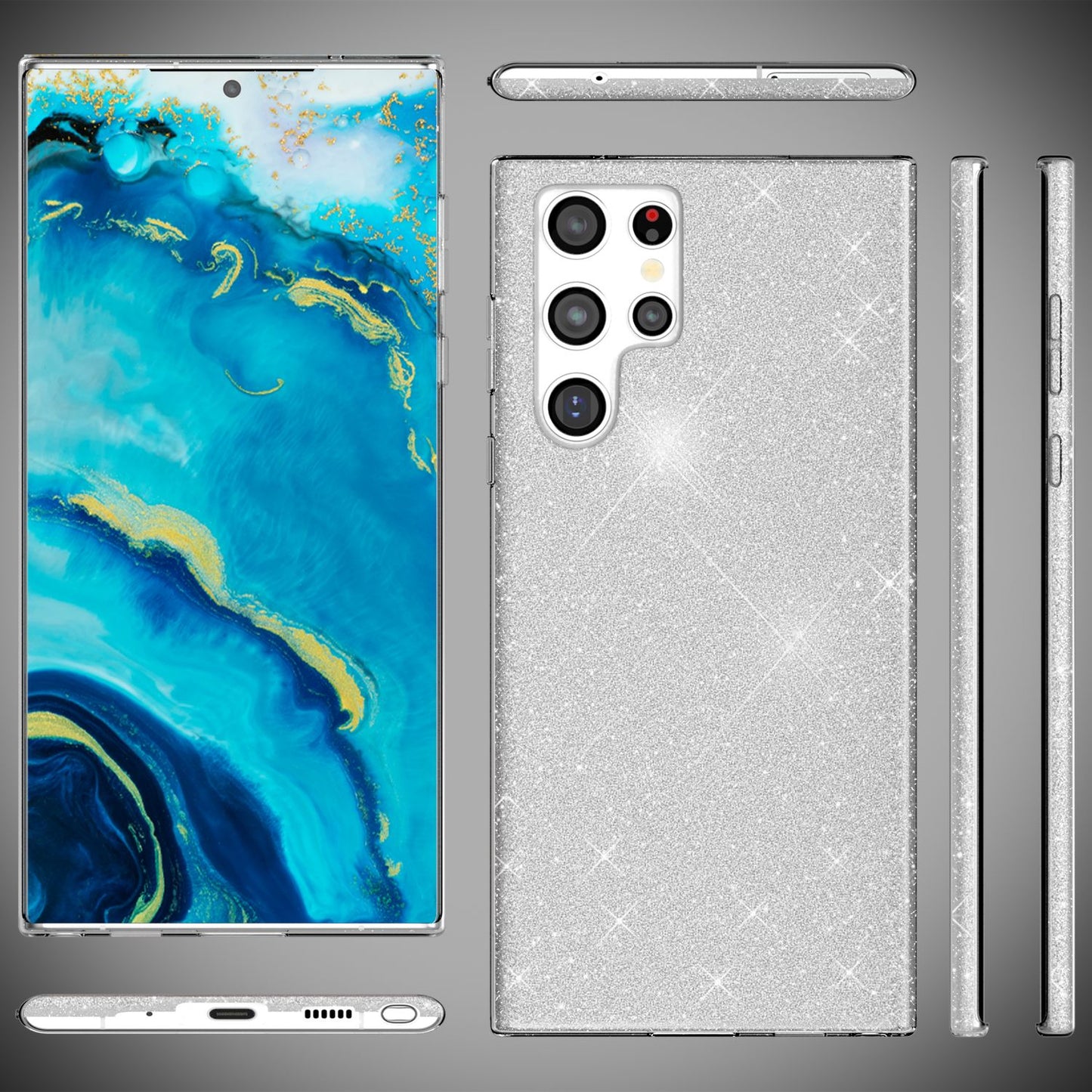 NALIA Robust Glitter Case for Samsung Galaxy S22 Ultra, Shiny Glitter Hybrid Protective Case, Reinforced Silicone Case