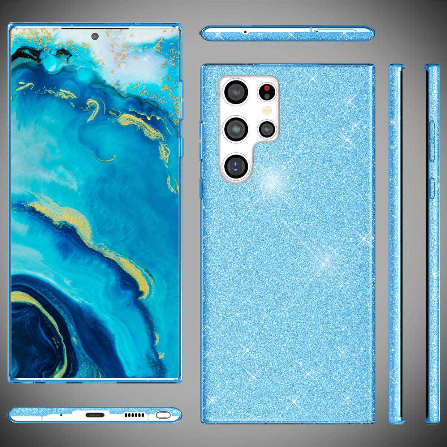 NALIA Robust Glitter Case for Samsung Galaxy S22 Ultra, Shiny Glitter Hybrid Protective Case, Reinforced Silicone Case