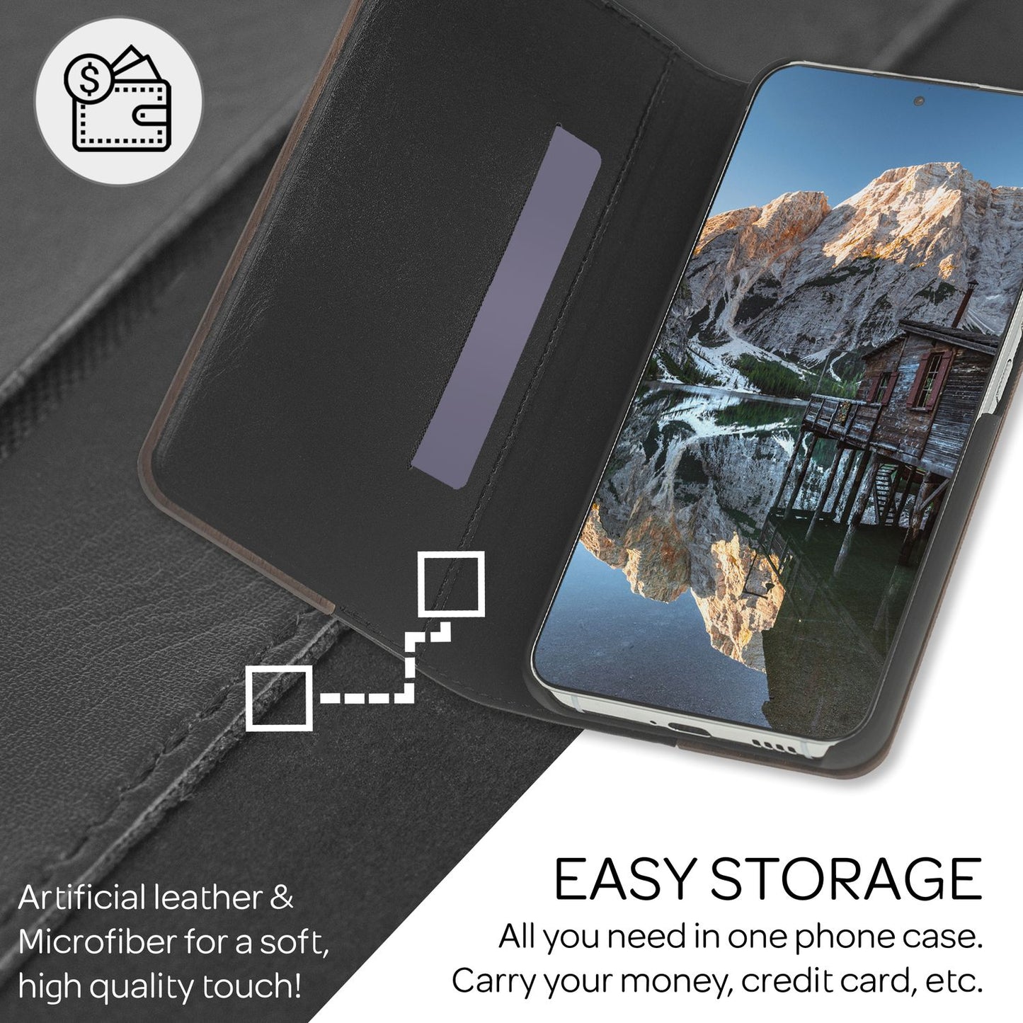 NALIA hulstur úr ekta tré fyrir Samsung Galaxy S22, FSC-vottað hulstur úr náttúrulegu tré með standi og kortarauf, úrvals hulstur úr tré með veski og alhliða vörn fyrir síma - valhnetu