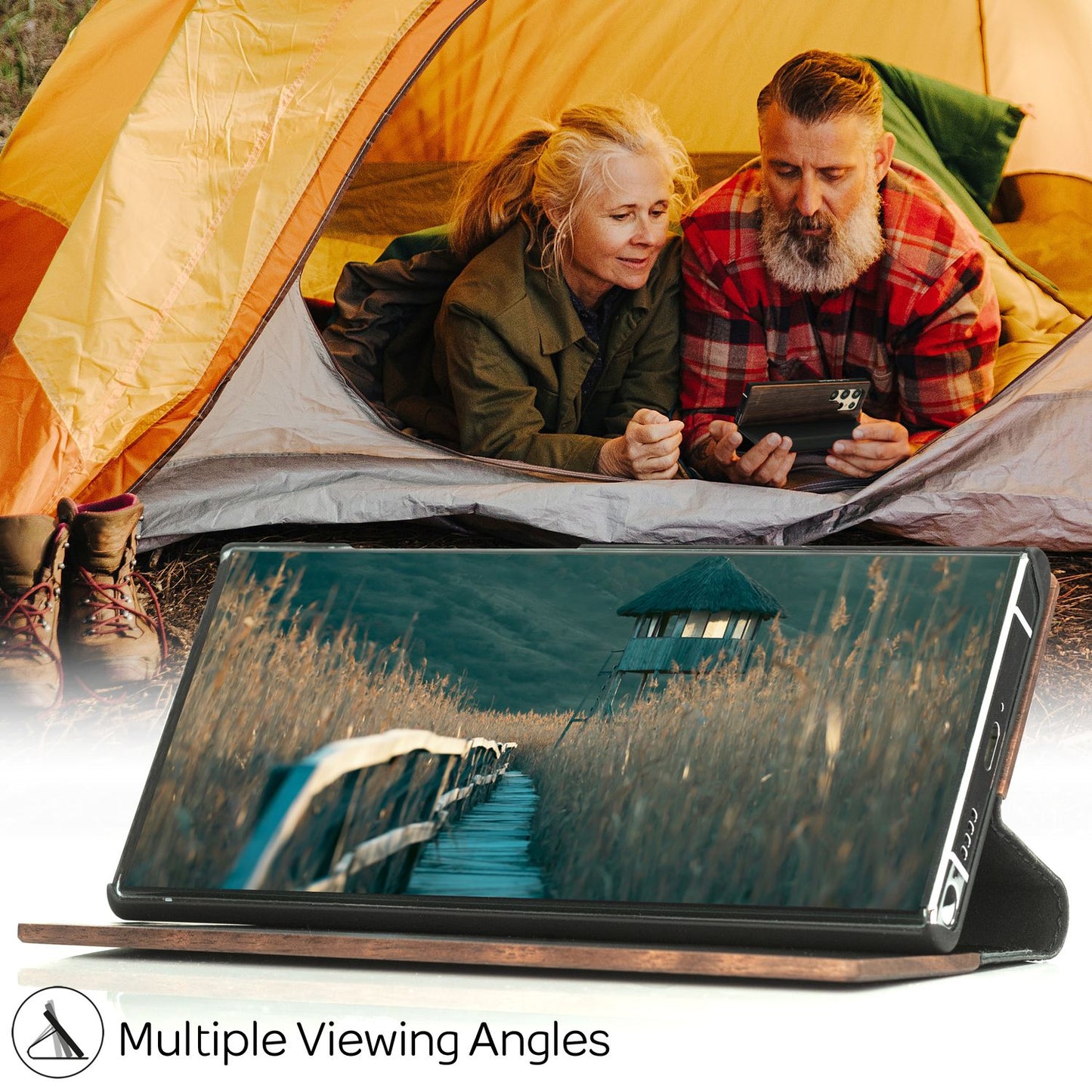 NALIA hulstur úr ekta tré fyrir Samsung Galaxy S22 Ultra, FSC-vottað hulstur úr náttúrulegu tré með standi og kortarauf, úrvals hulstur úr tré, veski sem verndar allan hringinn, símahulstur - valhneta