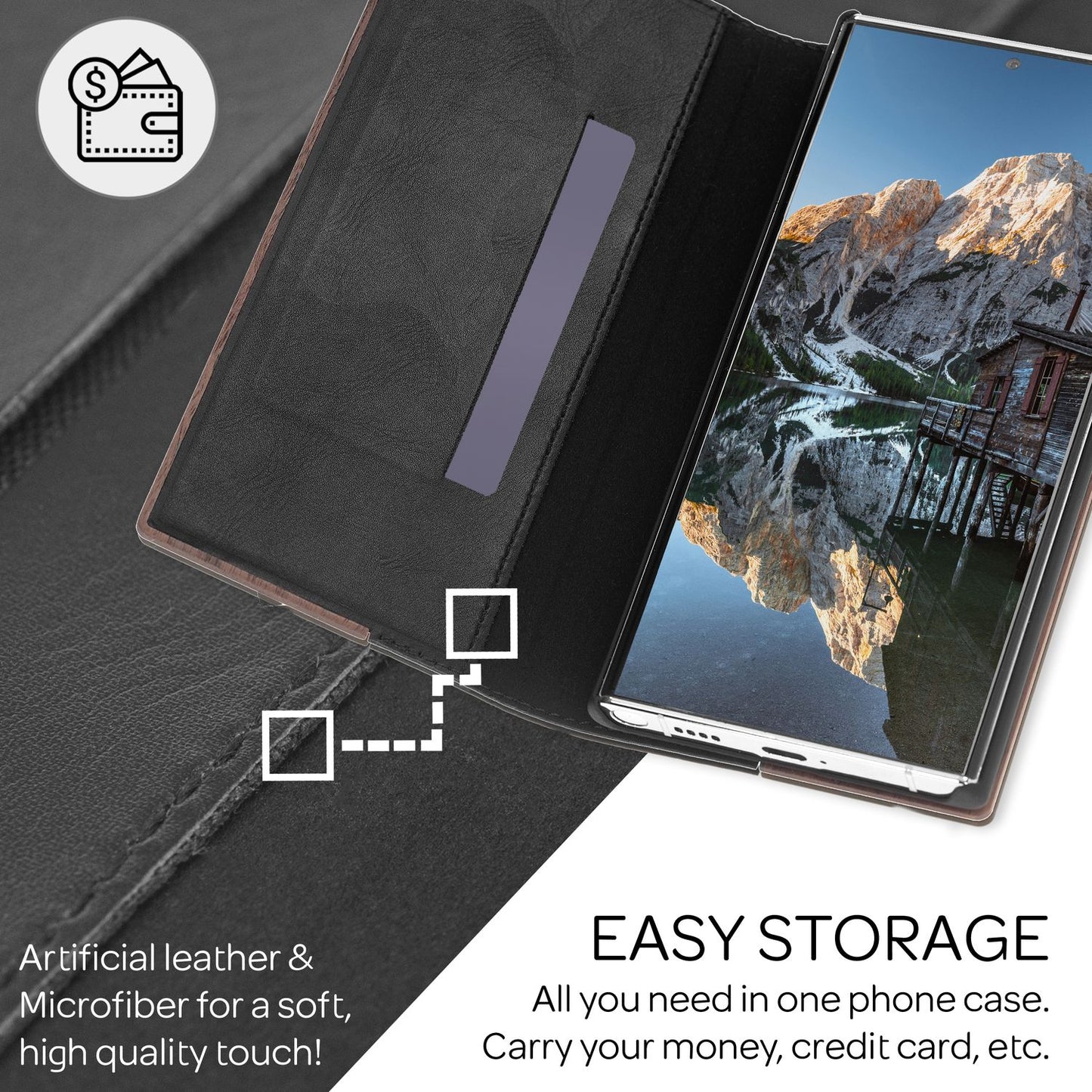 NALIA hulstur úr ekta tré fyrir Samsung Galaxy S22 Ultra, FSC-vottað hulstur úr náttúrulegu tré með standi og kortarauf, úrvals hulstur úr tré, veski sem verndar allan hringinn, símahulstur - valhneta