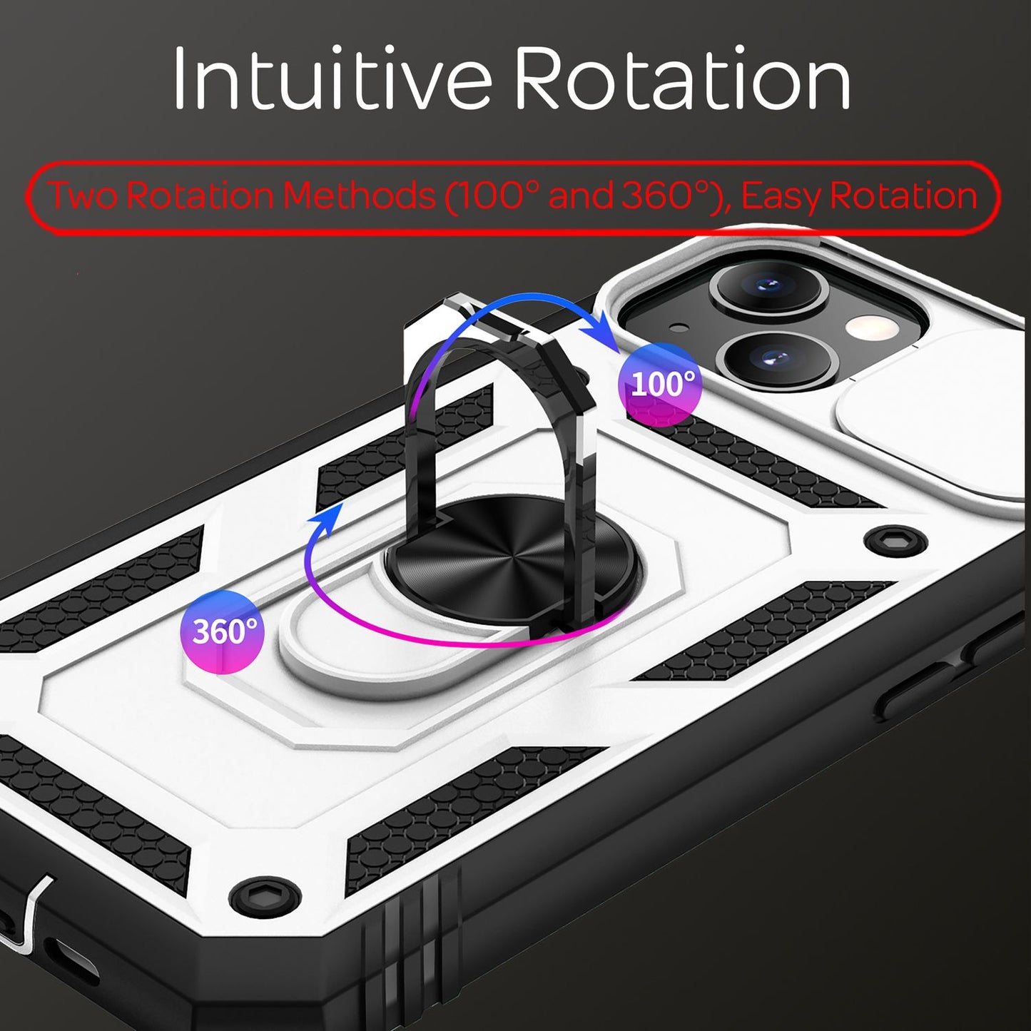 NALIA hernaðarstíls hringhulstur fyrir iPhone 13, einstaklega verndandi með skjáramma og myndavélarhulstri