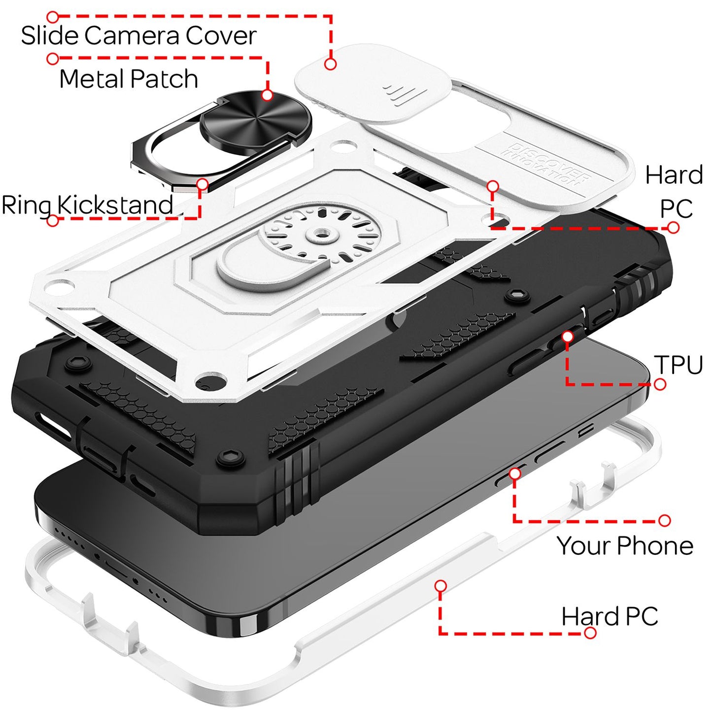 NALIA hernaðarstíls hringhulstur fyrir iPhone 13, einstaklega verndandi með skjáramma og myndavélarhulstri