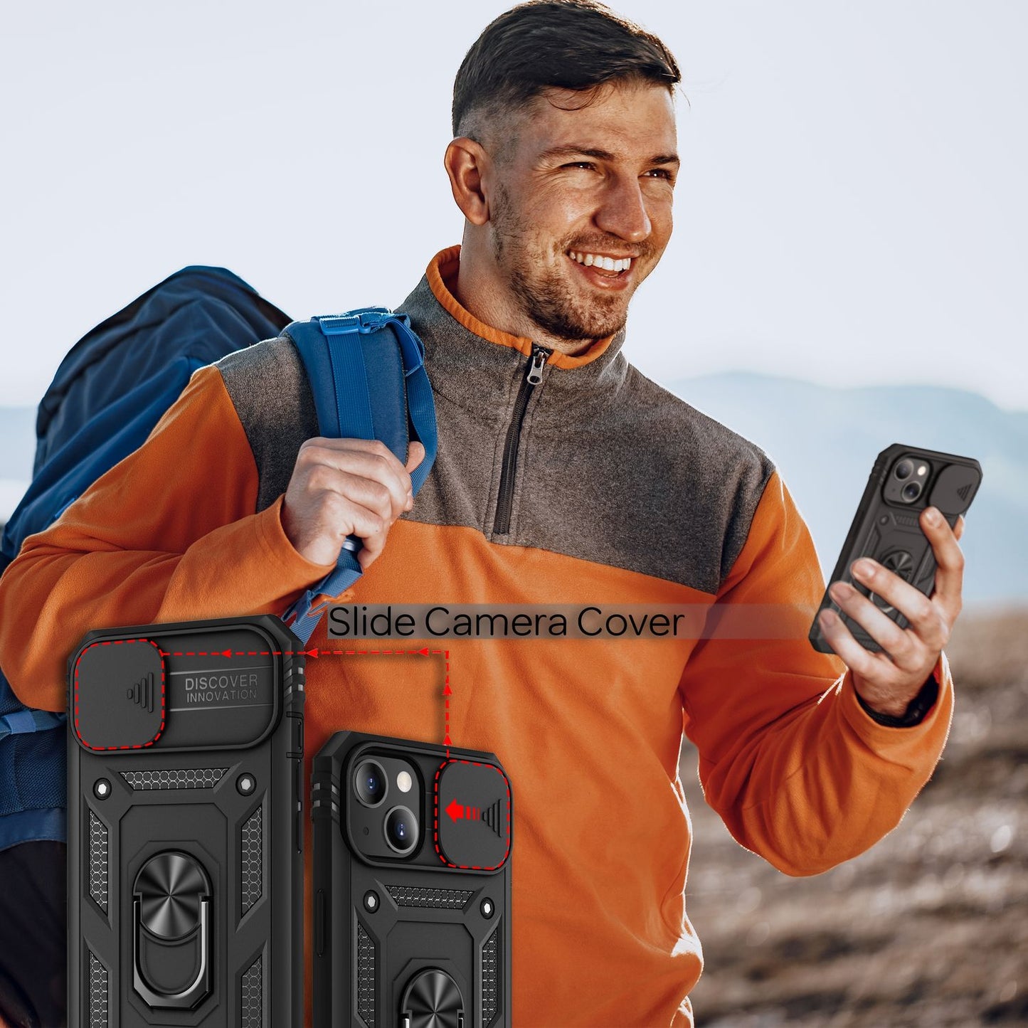 NALIA hernaðarstíls hringhulstur fyrir iPhone 13, einstaklega verndandi með skjáramma og myndavélarhulstri