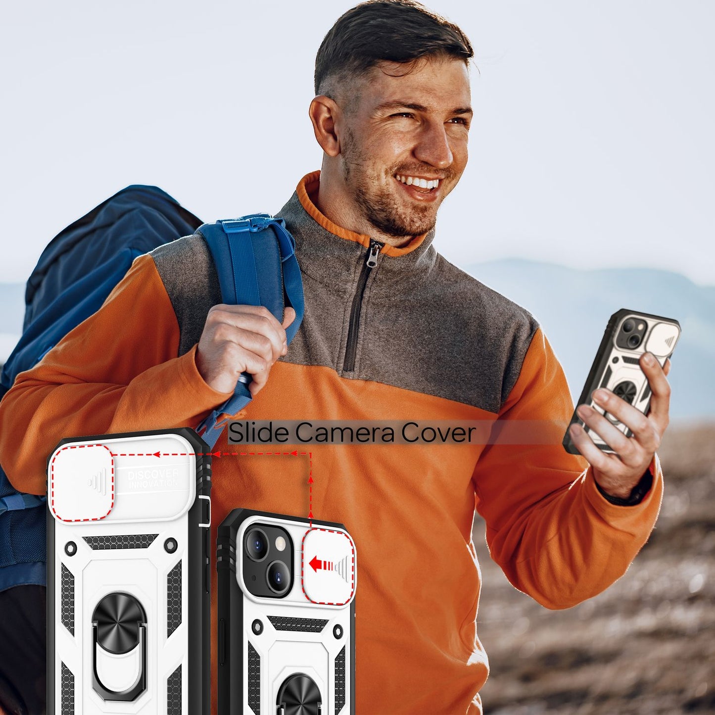 NALIA hernaðarstíls hringhulstur fyrir iPhone 13, einstaklega verndandi með skjáramma og myndavélarhulstri