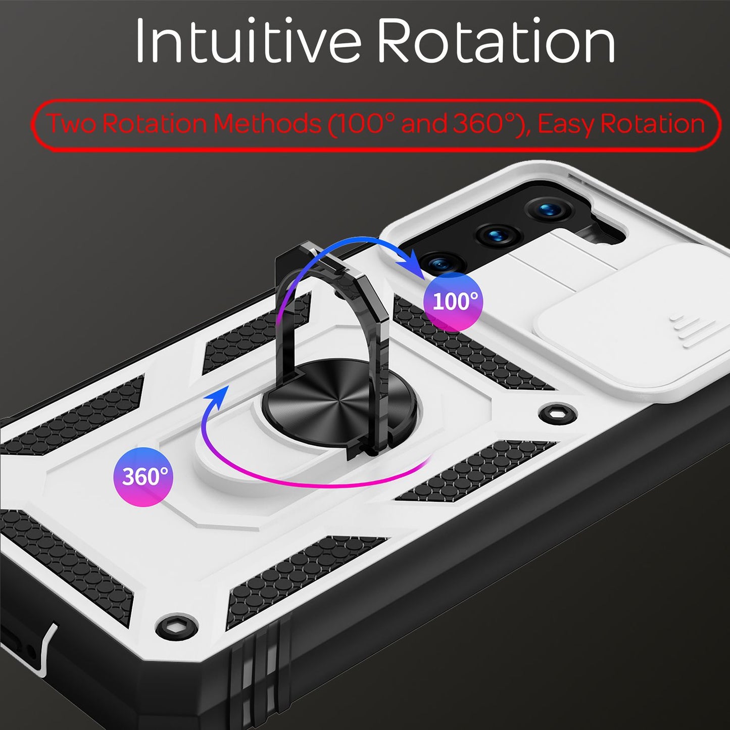 NALIA Military-Style Ring Case for Samsung Galaxy S21, Extremely Protective with Display Frame &amp; Camera Cover