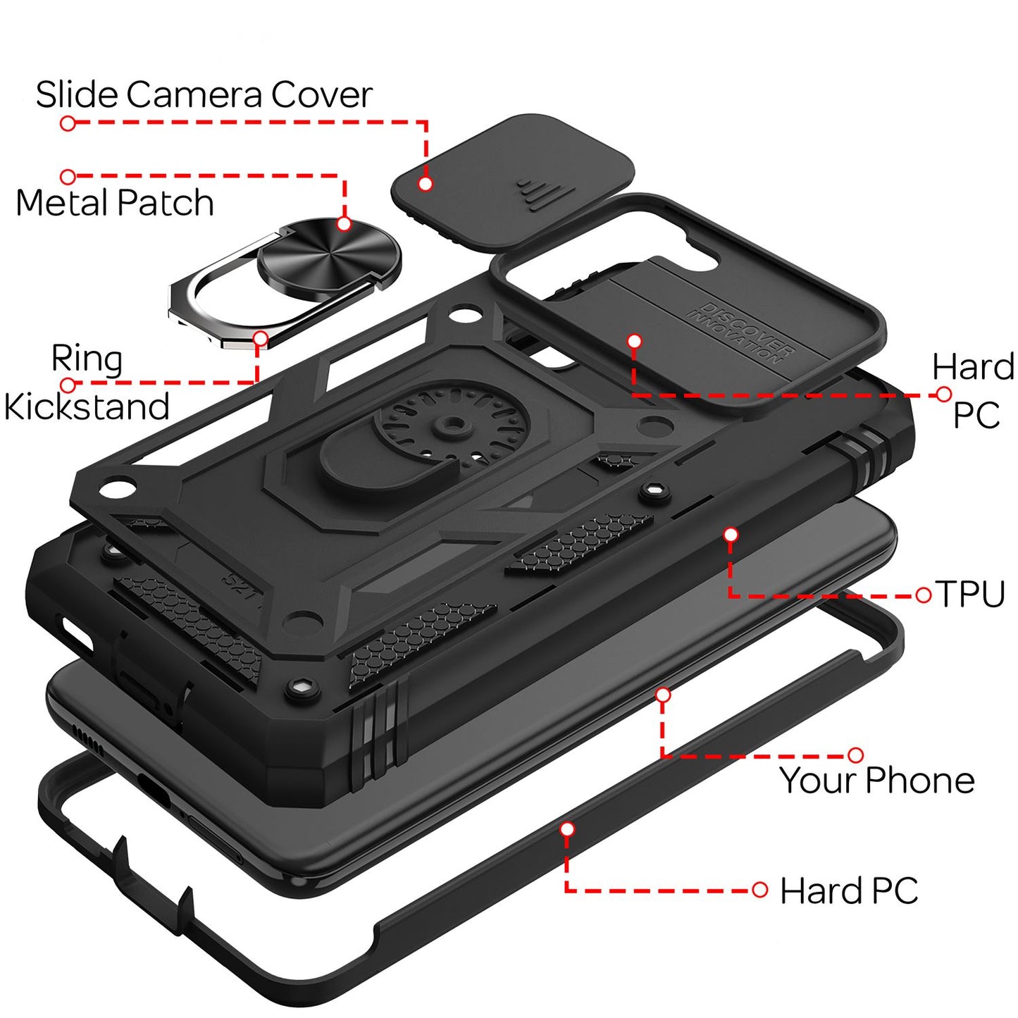 NALIA Military-Style Ring Case for Samsung Galaxy S21, Extremely Protective with Display Frame &amp; Camera Cover