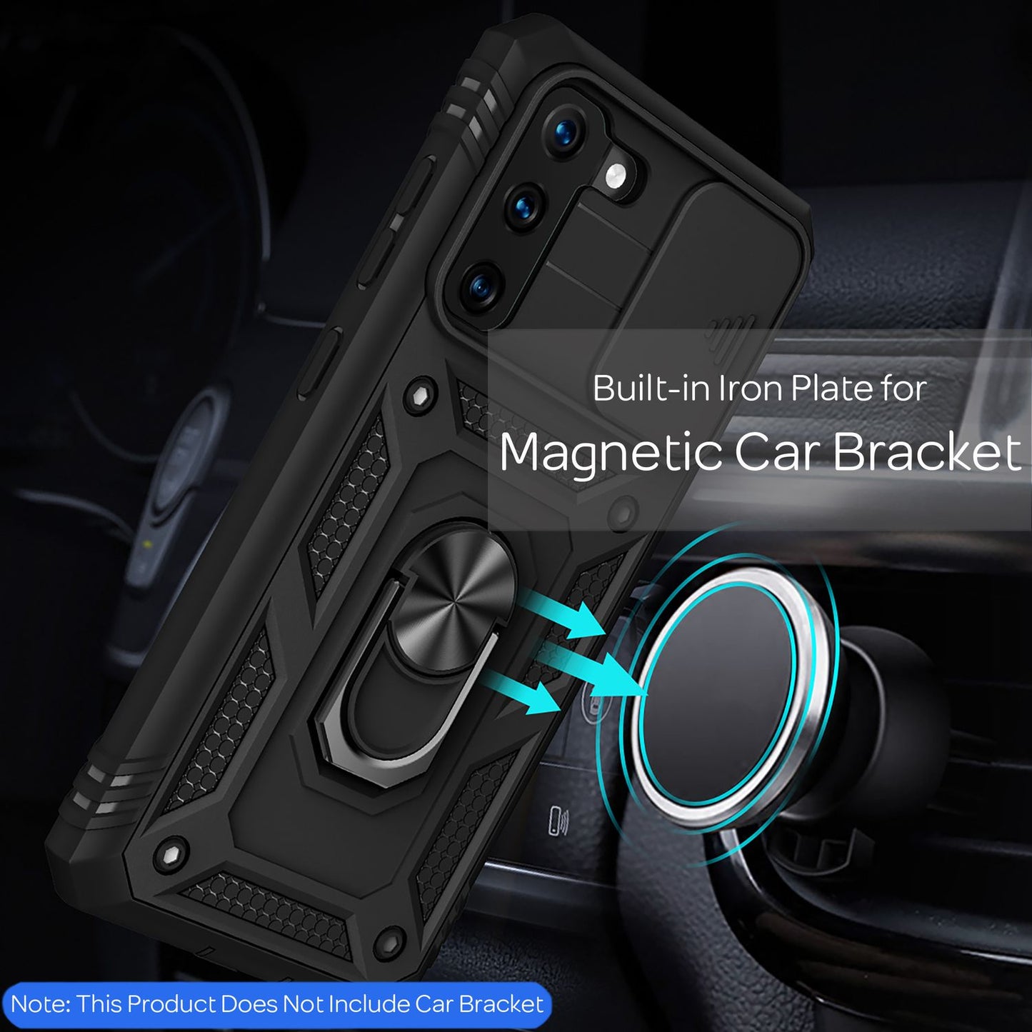 NALIA Military-Style Ring Case for Samsung Galaxy S21, Extremely Protective with Display Frame &amp; Camera Cover