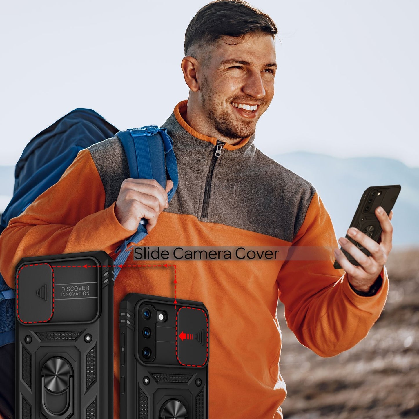 NALIA Military-Style Ring Case for Samsung Galaxy S21, Extremely Protective with Display Frame &amp; Camera Cover