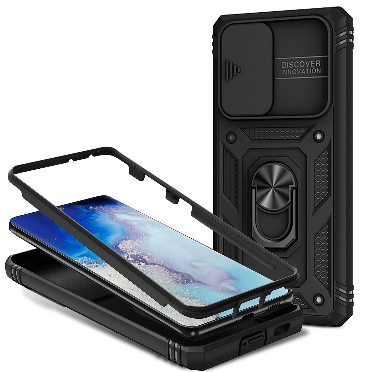 NALIA Military-Style Ring Case for Samsung Galaxy S21 Ultra, Extremely Protective with Display Frame &amp; Camera Cover, 360° Ring for Stand Function