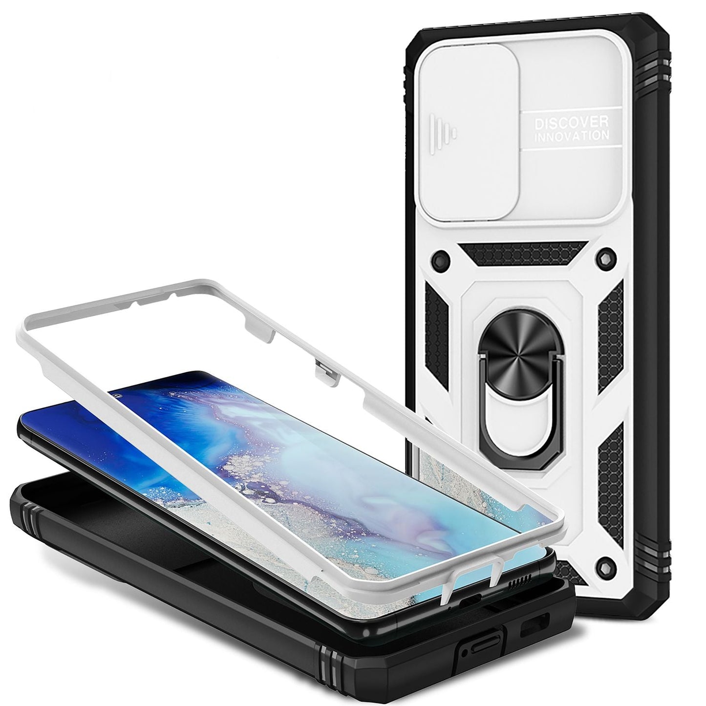 NALIA Military-Style Ring Case for Samsung Galaxy S21 Ultra, Extremely Protective with Display Frame &amp; Camera Cover, 360° Ring for Stand Function