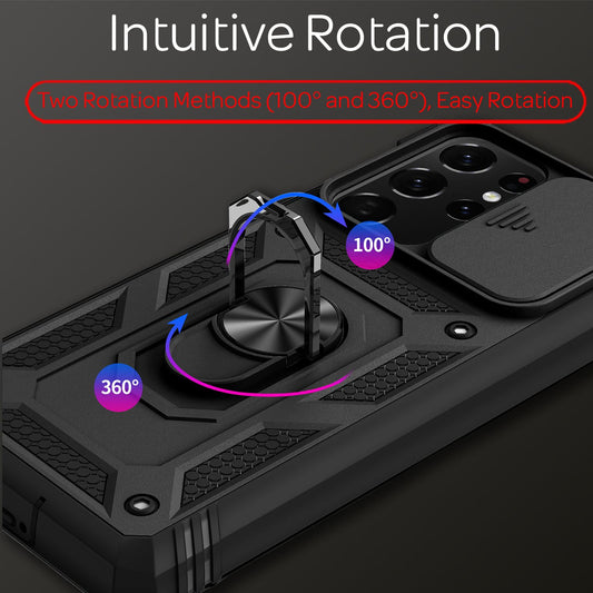 NALIA Military-Style Ring Case for Samsung Galaxy S21 Ultra, Extremely Protective with Display Frame &amp; Camera Cover, 360° Ring for Stand Function