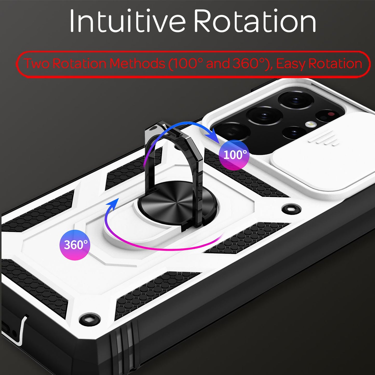 NALIA Military-Style Ring Case for Samsung Galaxy S21 Ultra, Extremely Protective with Display Frame &amp; Camera Cover, 360° Ring for Stand Function