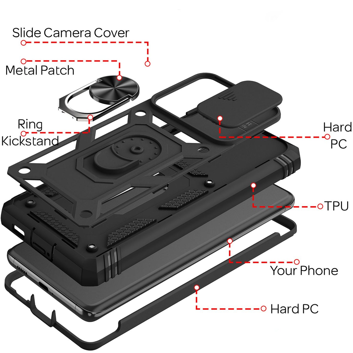 NALIA Military-Style Ring Case for Samsung Galaxy S21 Ultra, Extremely Protective with Display Frame &amp; Camera Cover, 360° Ring for Stand Function