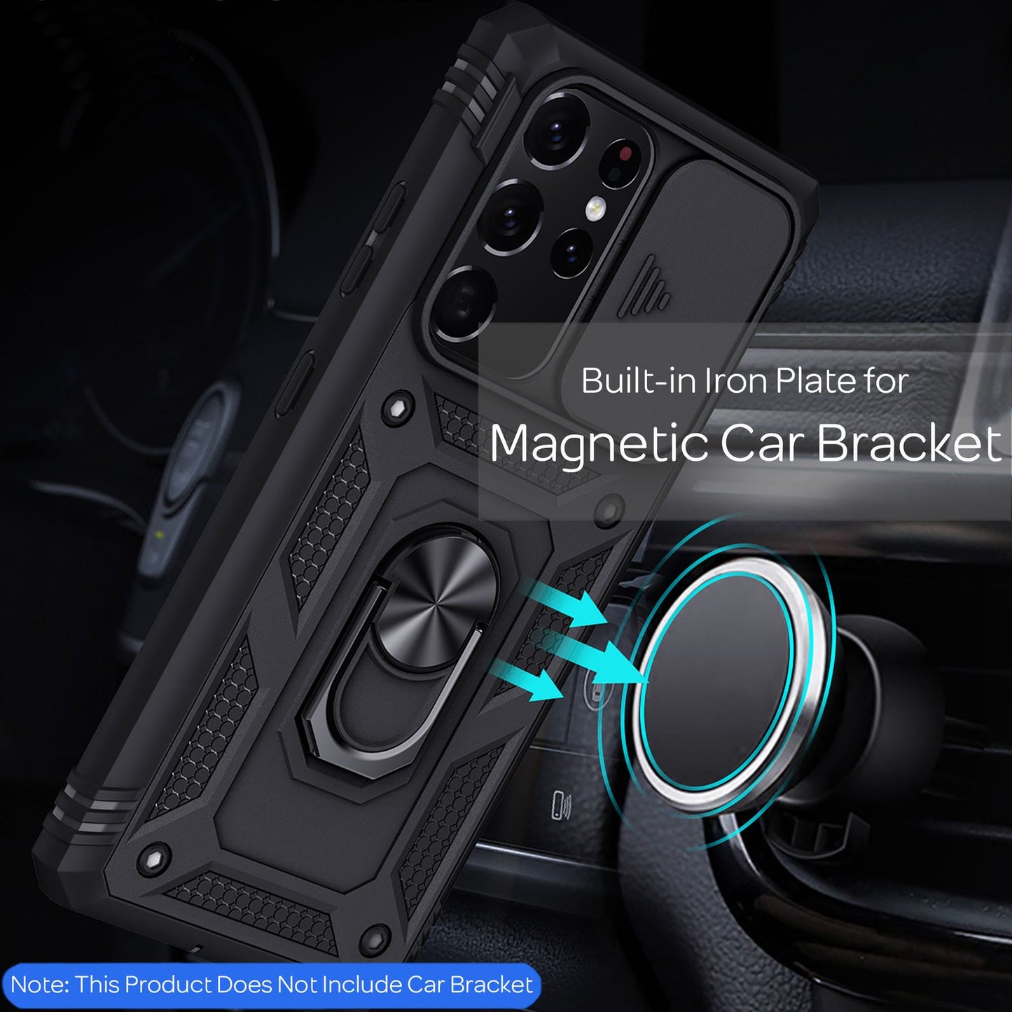 NALIA Military-Style Ring Case for Samsung Galaxy S21 Ultra, Extremely Protective with Display Frame &amp; Camera Cover, 360° Ring for Stand Function