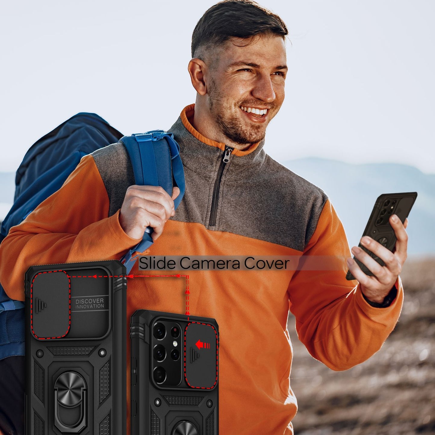 NALIA Military-Style Ring Case for Samsung Galaxy S21 Ultra, Extremely Protective with Display Frame &amp; Camera Cover, 360° Ring for Stand Function