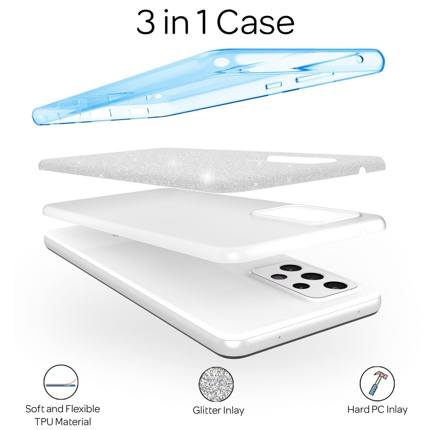 NALIA Sterkt Glitrandi Hulstur fyrir Samsung Galaxy A53, Glansandi Glitrandi Hybrid Verndunarhulstur, Styrkt Sílikon Símahulstur