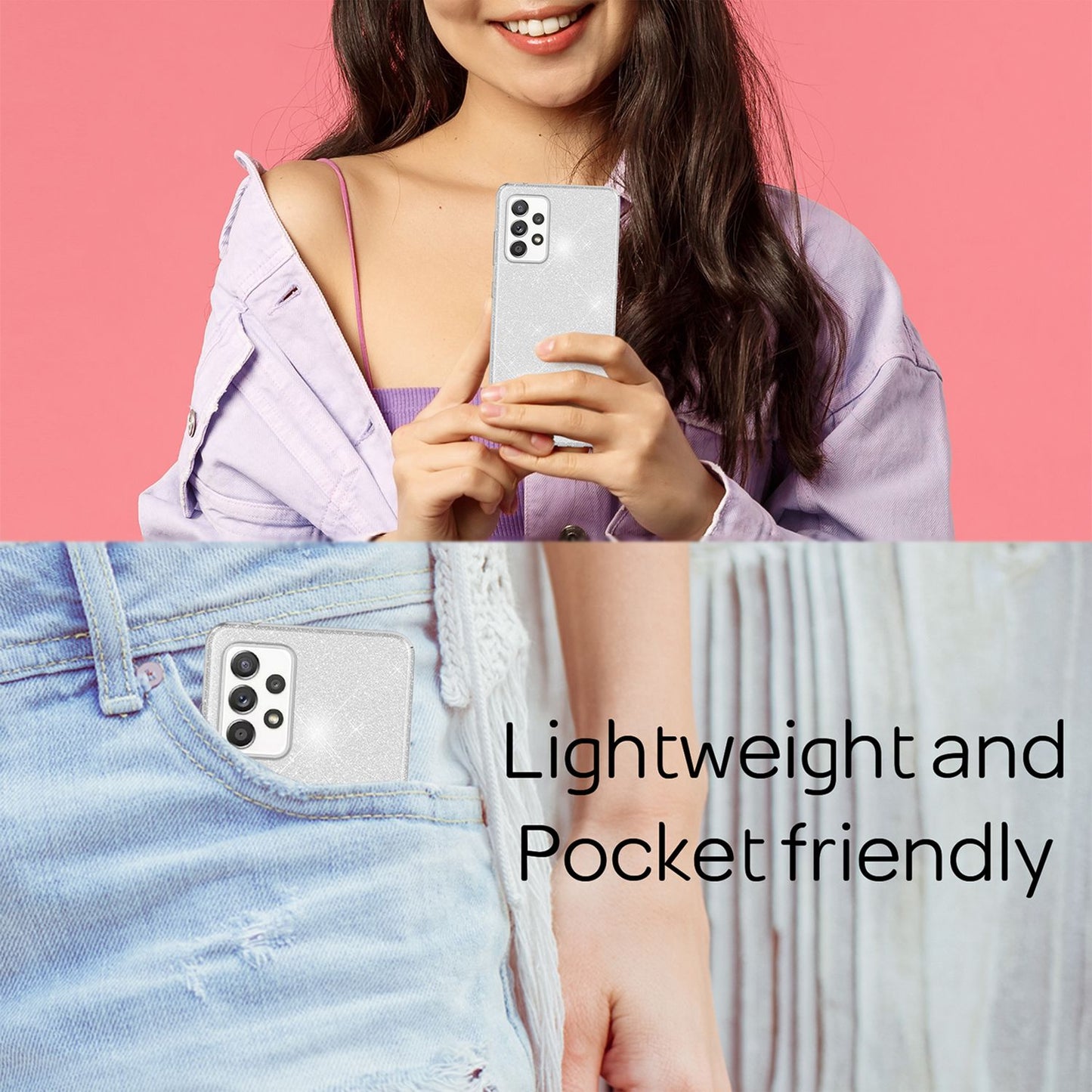 NALIA Sterkt Glitrandi Hulstur fyrir Samsung Galaxy A53, Glansandi Glitrandi Hybrid Verndunarhulstur, Styrkt Sílikon Símahulstur