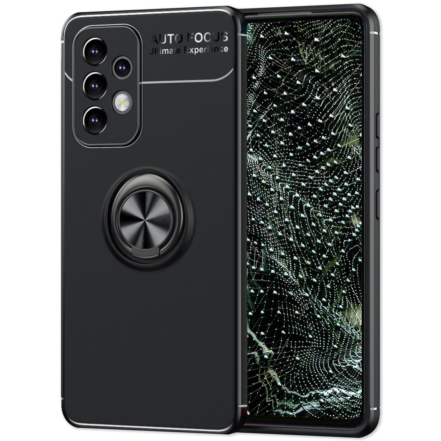 Matte black ring case for Samsung Galaxy A53, phone case with 360° ring for stand function &amp; car mount, robust, non-slip, shockproof, silicone case, protective cover