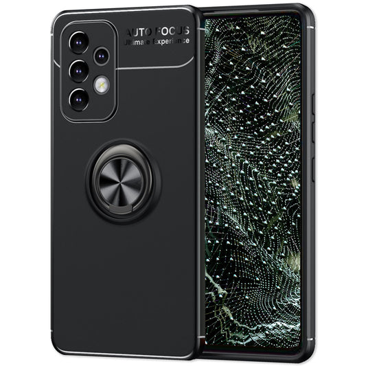 Mattsvart hringlaga hulstur fyrir Samsung Galaxy A53, símahulstur með 360° hring fyrir stand og bílfestingu, sterkt, rennandi, höggþolið, sílikonhulstur, verndarhulstur