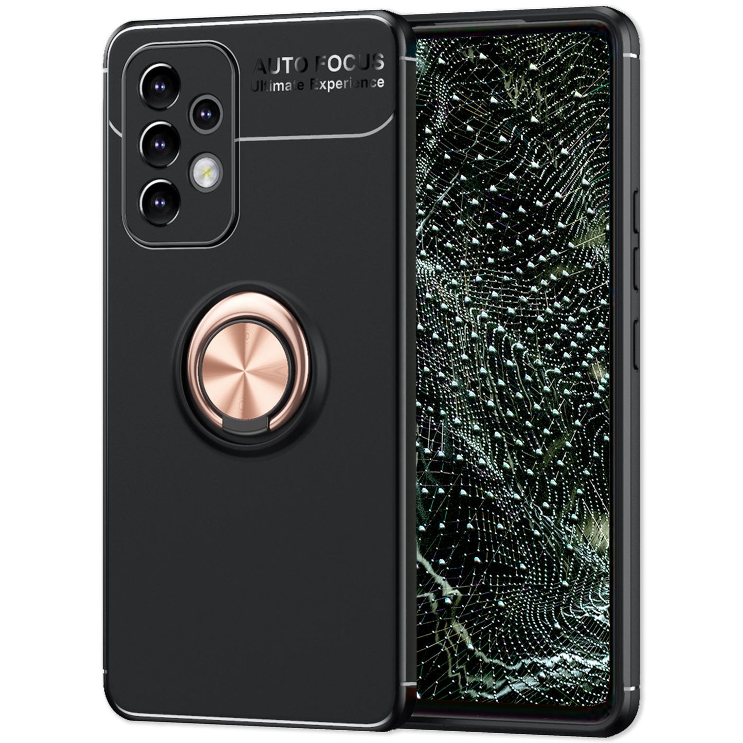 Matte black ring case for Samsung Galaxy A53, phone case with 360° ring for stand function &amp; car mount, robust, non-slip, shockproof, silicone case, protective cover