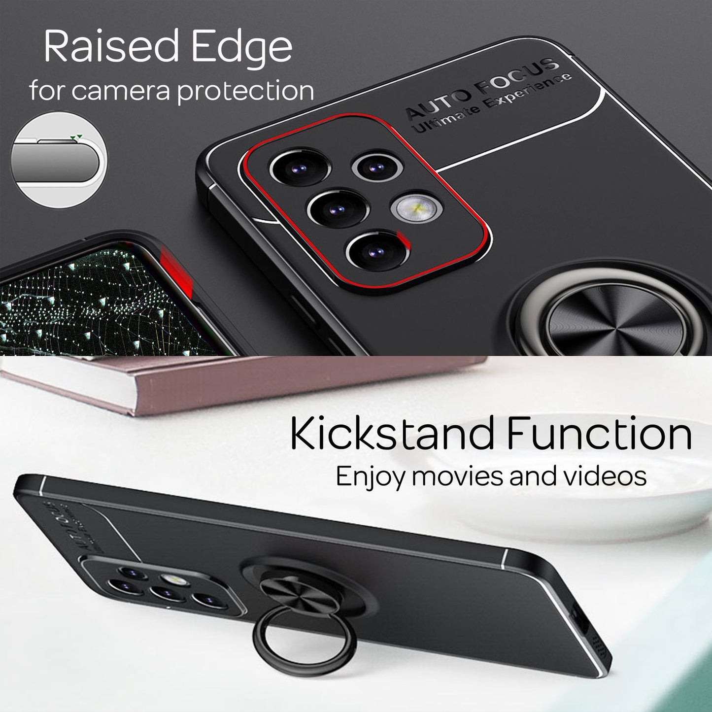 Matte black ring case for Samsung Galaxy A53, phone case with 360° ring for stand function &amp; car mount, robust, non-slip, shockproof, silicone case, protective cover