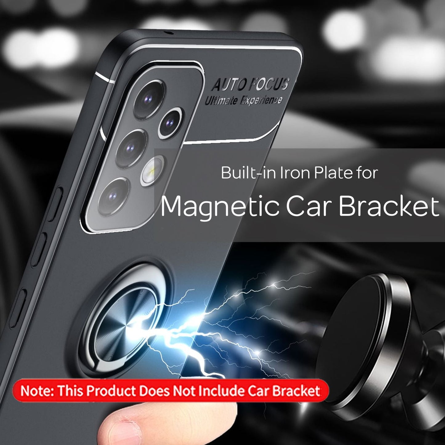 Matte black ring case for Samsung Galaxy A53, phone case with 360° ring for stand function &amp; car mount, robust, non-slip, shockproof, silicone case, protective cover