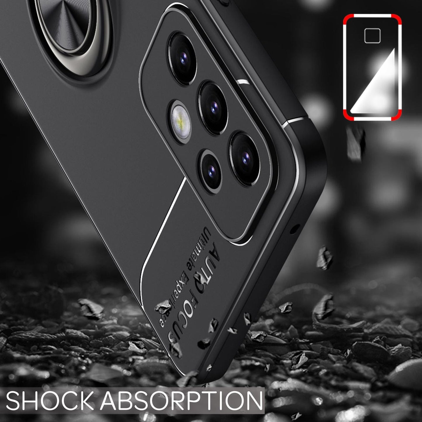 Matte black ring case for Samsung Galaxy A53, phone case with 360° ring for stand function &amp; car mount, robust, non-slip, shockproof, silicone case, protective cover