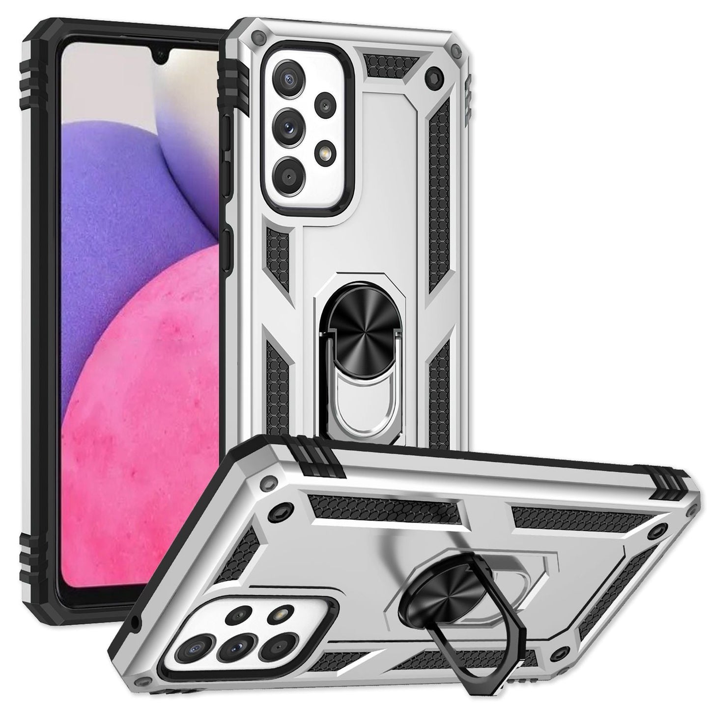 For Samsung Galaxy A33 - Military Style Ring Case Shockproof Outdoor Protective Cover