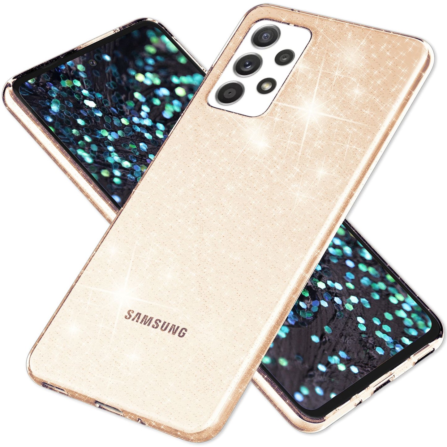 NALIA Glært glitrandi hulstur fyrir Samsung Galaxy A53, gegnsætt, gulnar ekki