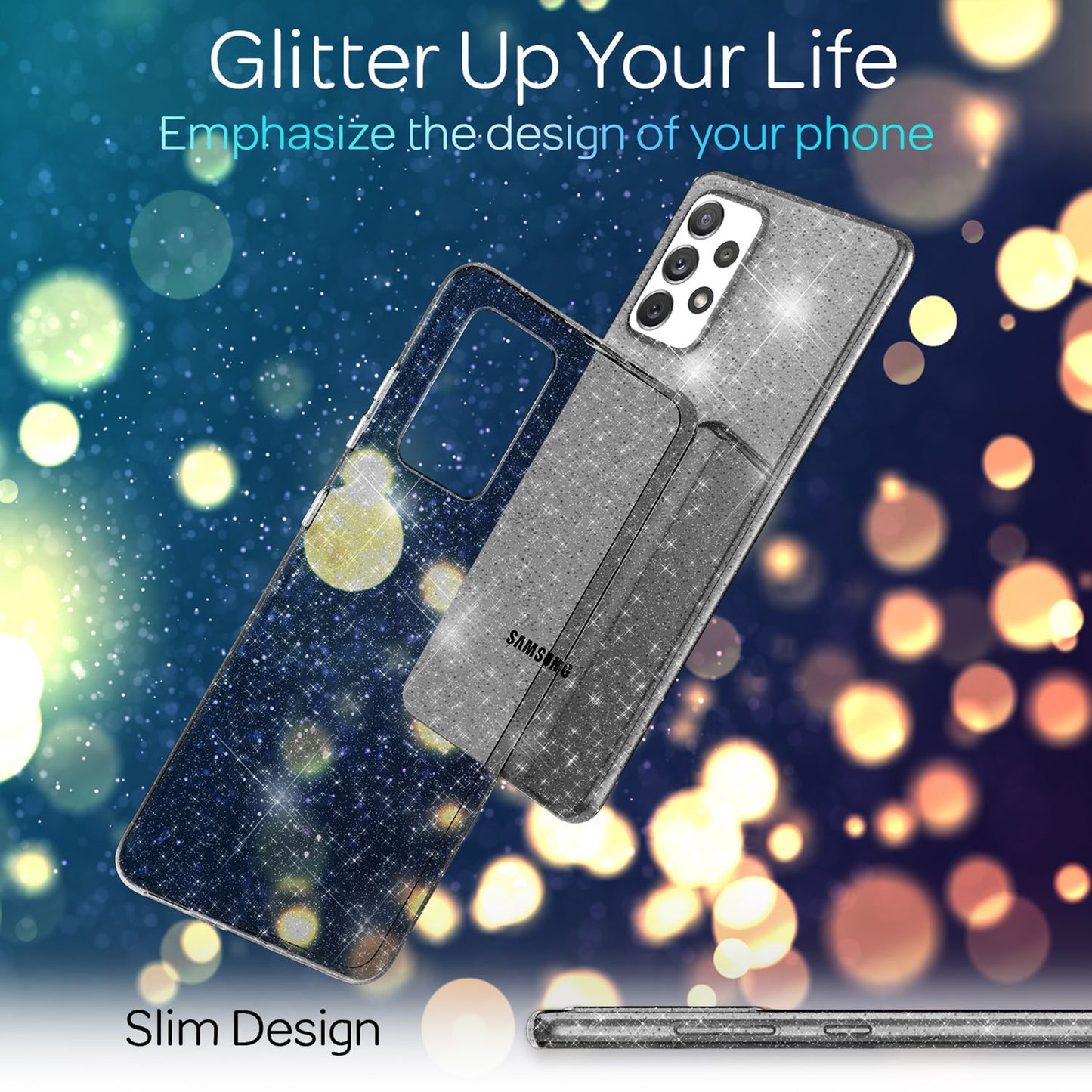 NALIA Glært glitrandi hulstur fyrir Samsung Galaxy A53, gegnsætt, gulnar ekki