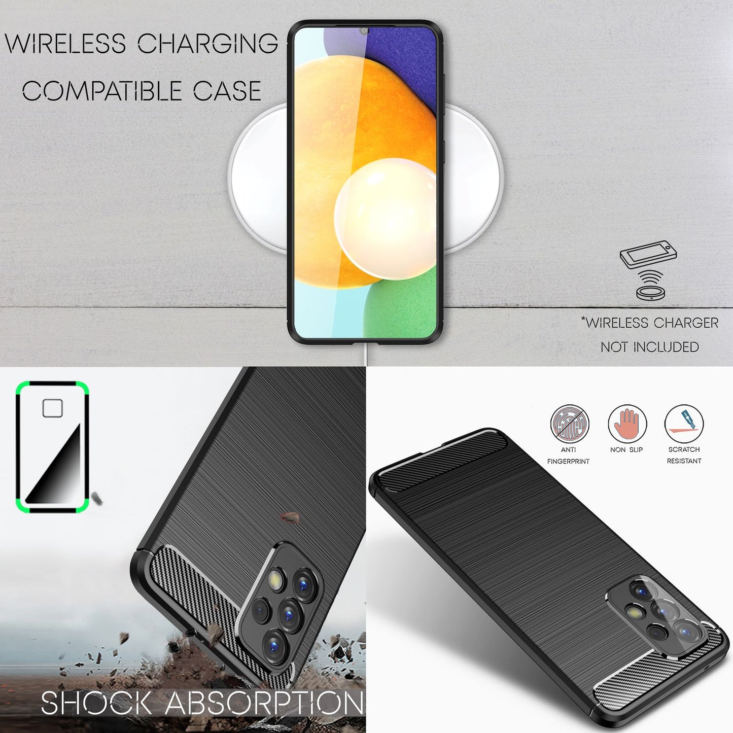 NALIA Carbon Look Case for Samsung Galaxy A53, Matte Black Silicone Case, Anti-Fingerprint, Carbon Fiber Look, Non-Slip, Shockproof, Scratch-Resistant, Slim Protective Case, Phone Case, Back Cover