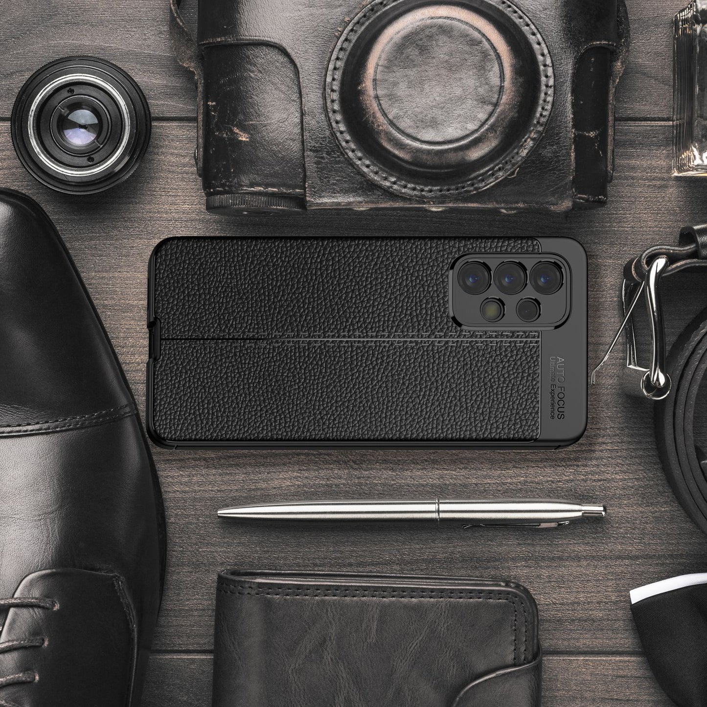 For Samsung Galaxy A33 - Leather Look Case Anti-Fingerprint Silicone Phone Case