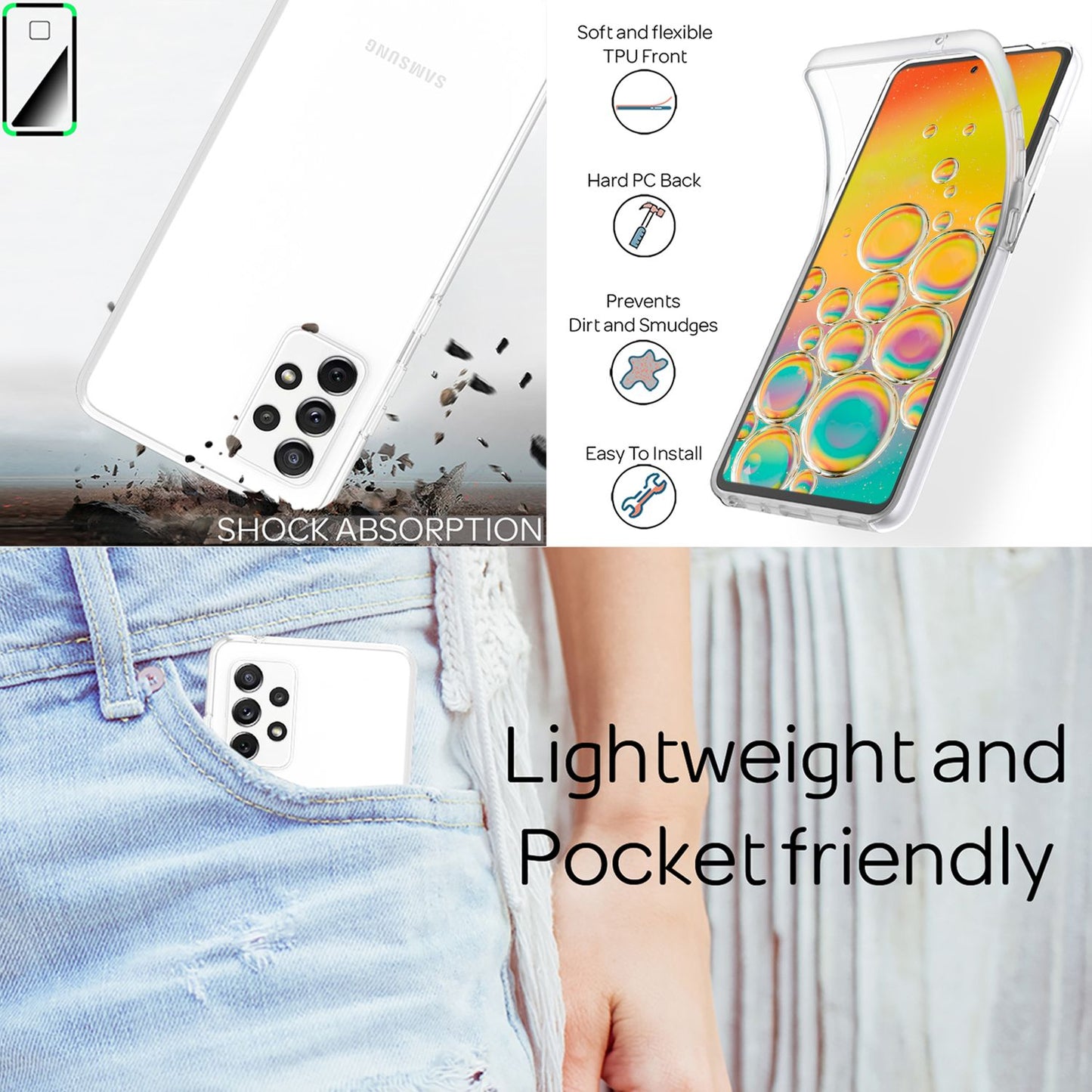 NALIA Klare 360° Schutzhülle für Samsung Galaxy A53, Komplettschutz Transparent Anti-Gelb Durchsichtig Robust, Hardcase & Silikon Bumper & Displayschutz, Full-Cover Etui Handyhülle