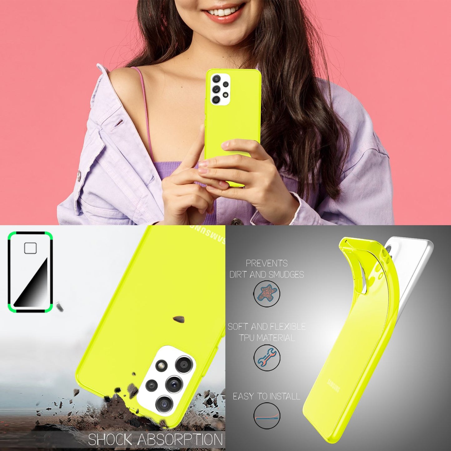 Glært neon sílikon hulstur fyrir Samsung Galaxy A53, TPU símahulstur til verndar