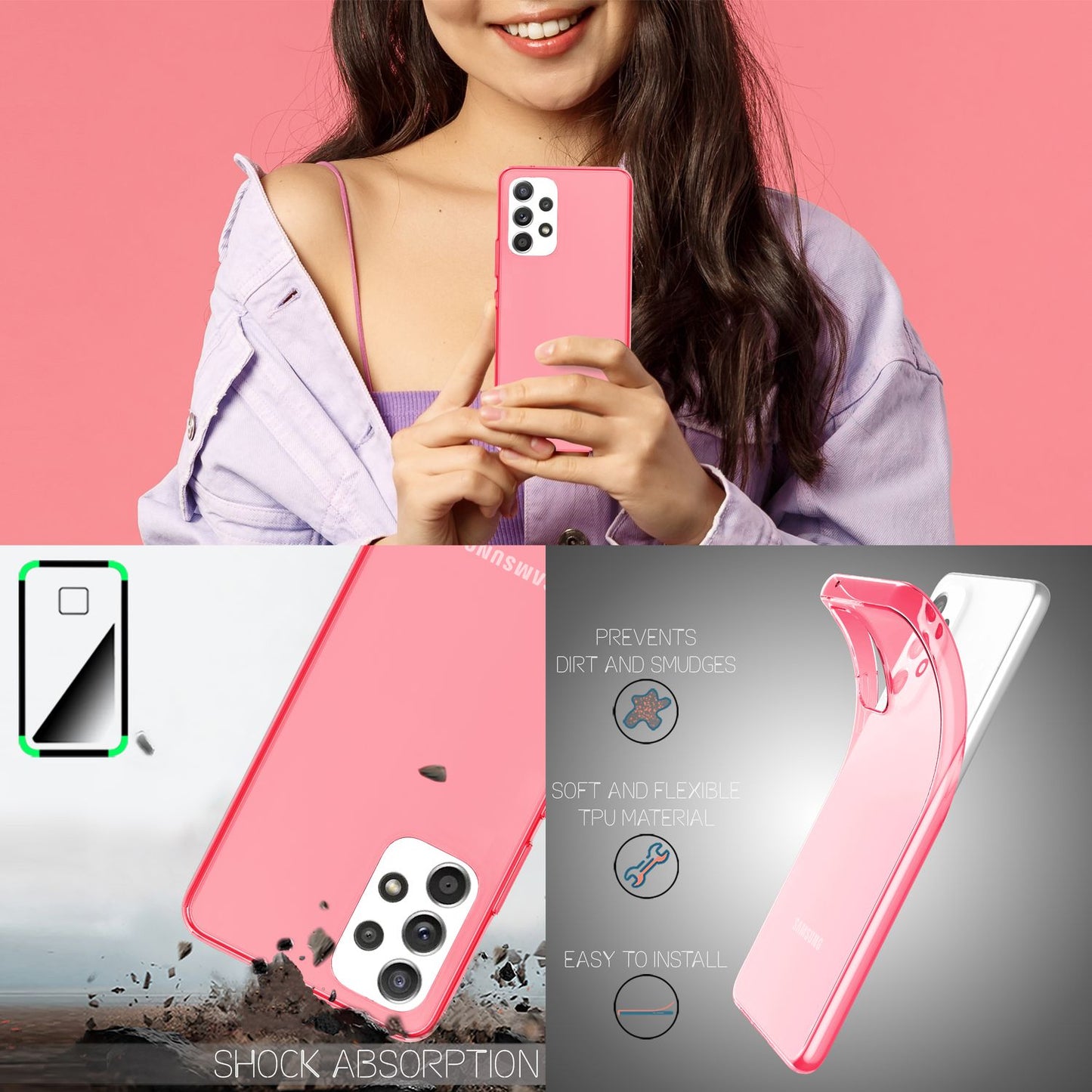 Glært neon sílikon hulstur fyrir Samsung Galaxy A53, TPU símahulstur til verndar