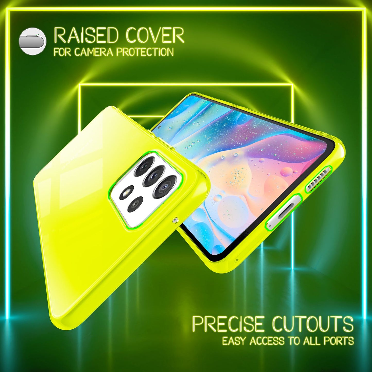 Glært neon sílikon hulstur fyrir Samsung Galaxy A53, TPU símahulstur til verndar