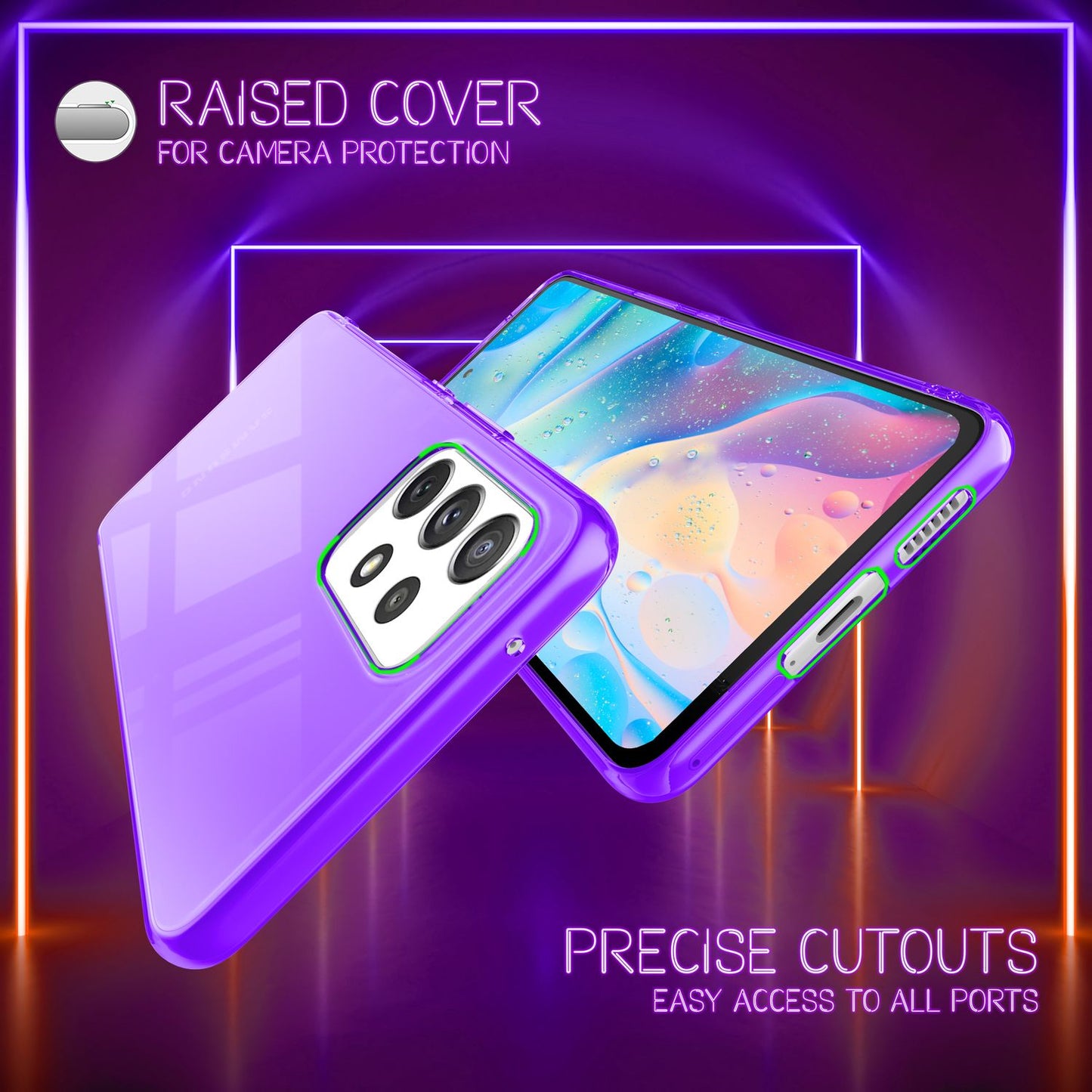 Glært neon sílikon hulstur fyrir Samsung Galaxy A53, TPU símahulstur til verndar