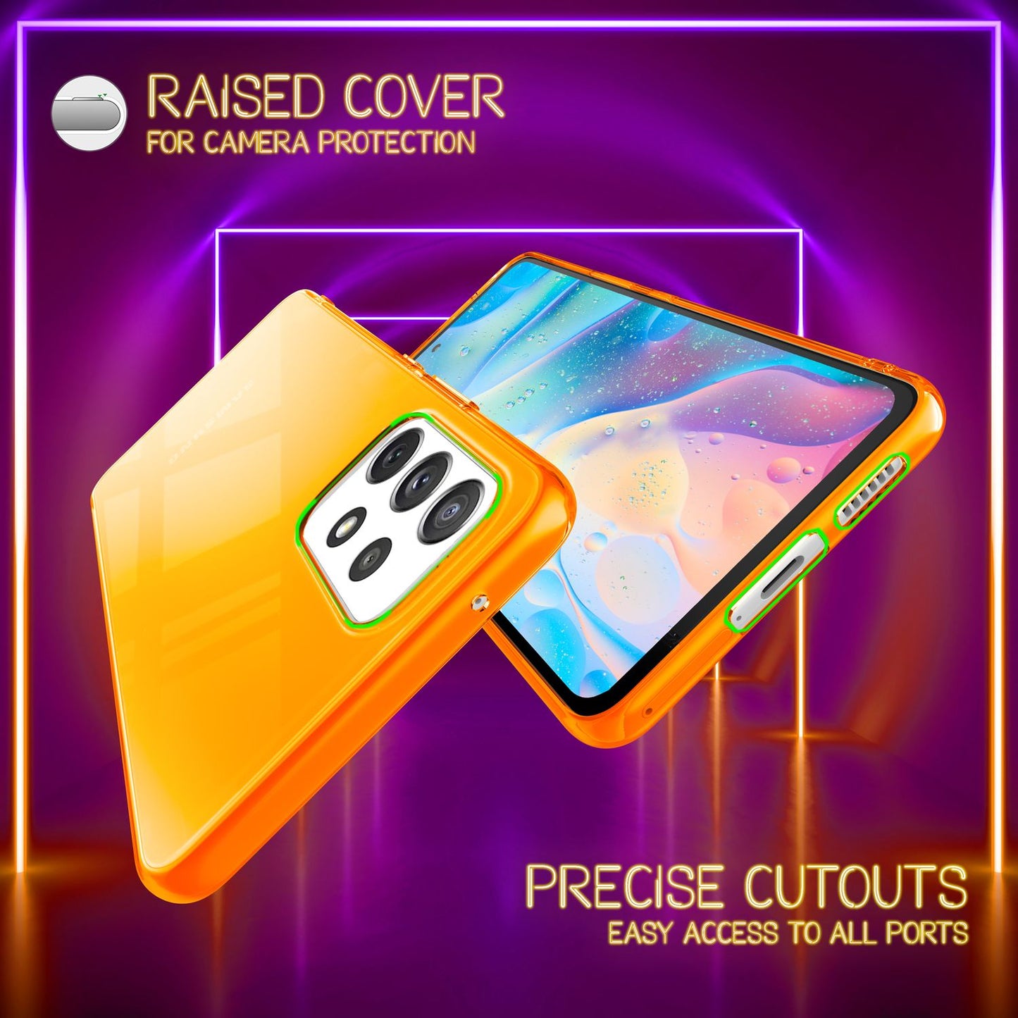 Glært neon sílikon hulstur fyrir Samsung Galaxy A53, TPU símahulstur til verndar