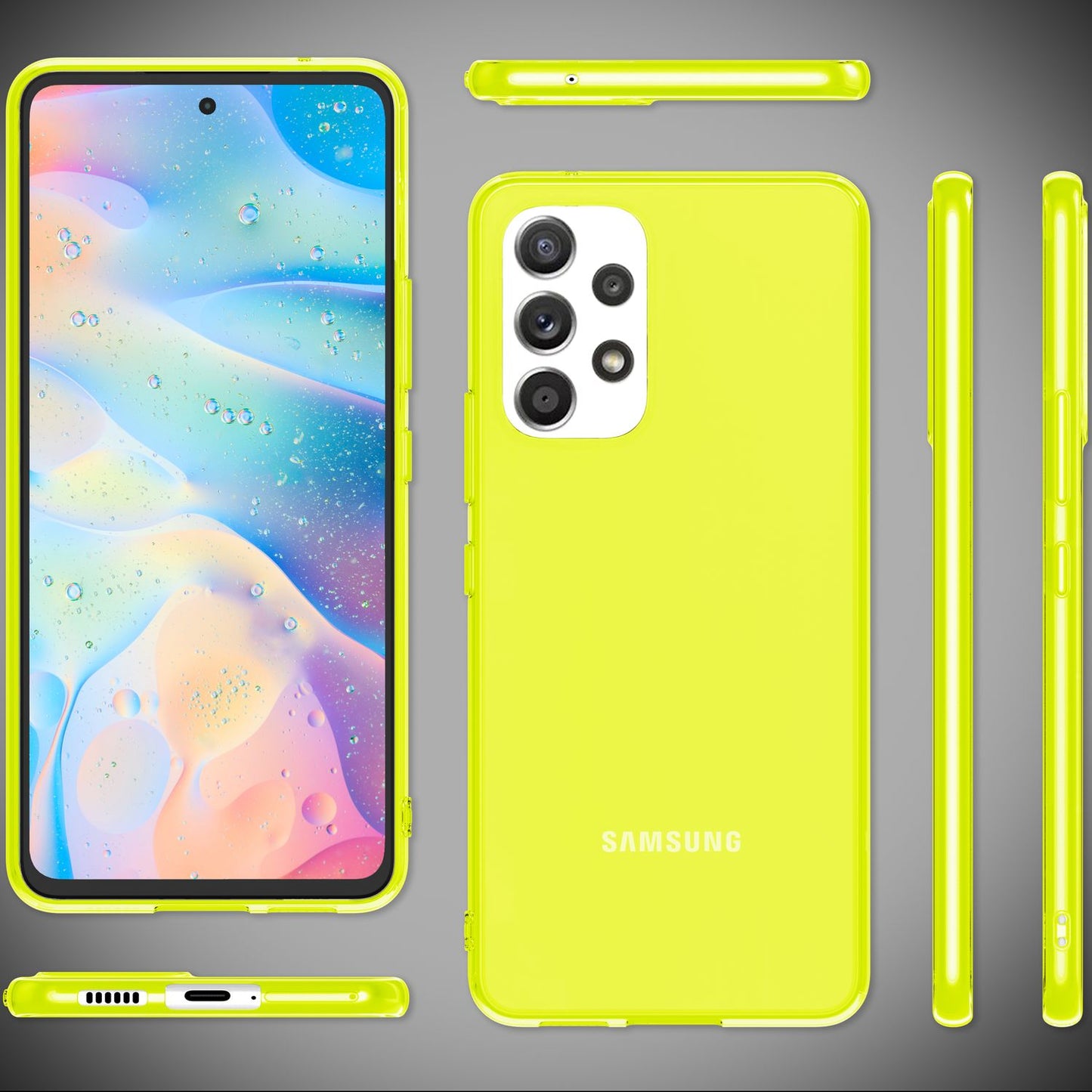 Glært neon sílikon hulstur fyrir Samsung Galaxy A53, TPU símahulstur til verndar